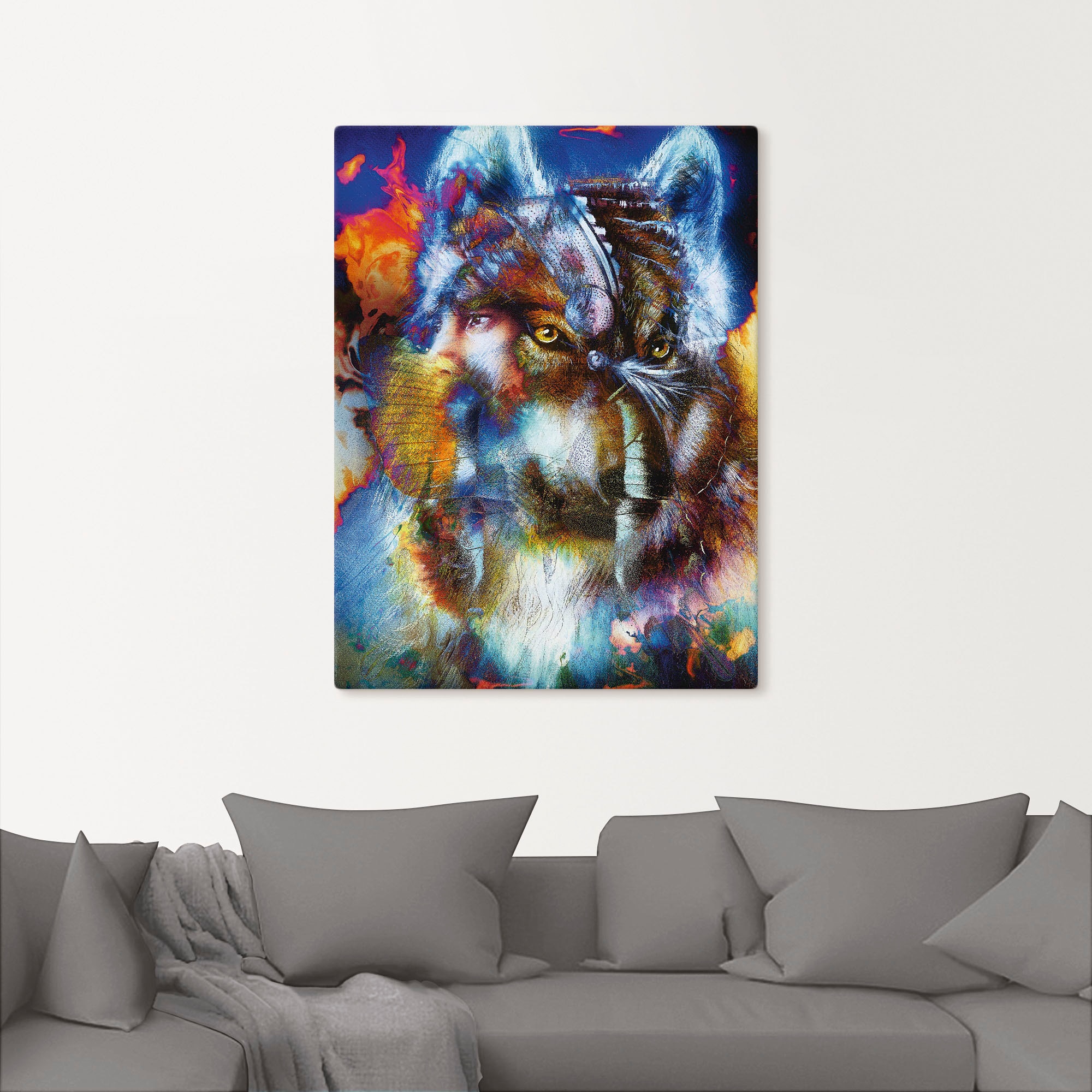 Artland Wandbild »Indischer Krieger mit Wolf«, klassische Fantasie, (1 St.), als Leinwandbild, Poster, Wandaufkleber in verschied. Größen
