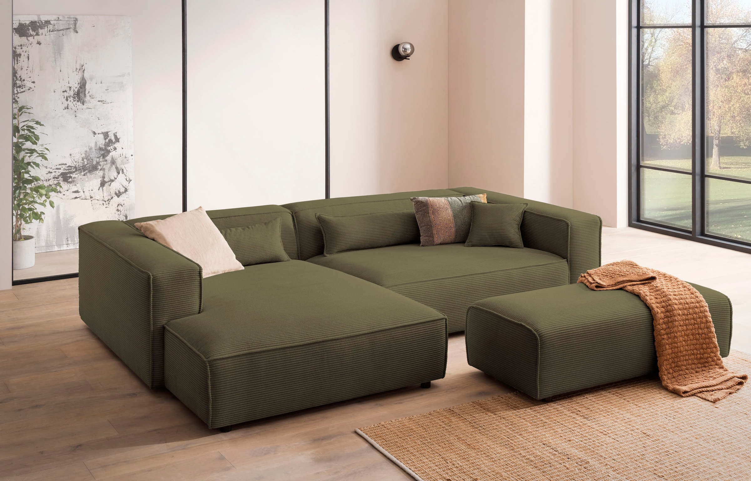 LeGer Home by Lena Gercke Ecksofa "PIARA XXL Cord, L-Form, Schlaffunktion" Hocker stellbar zum Schlafsofa (Krokodilverbinder), tiefe Sitzfläche