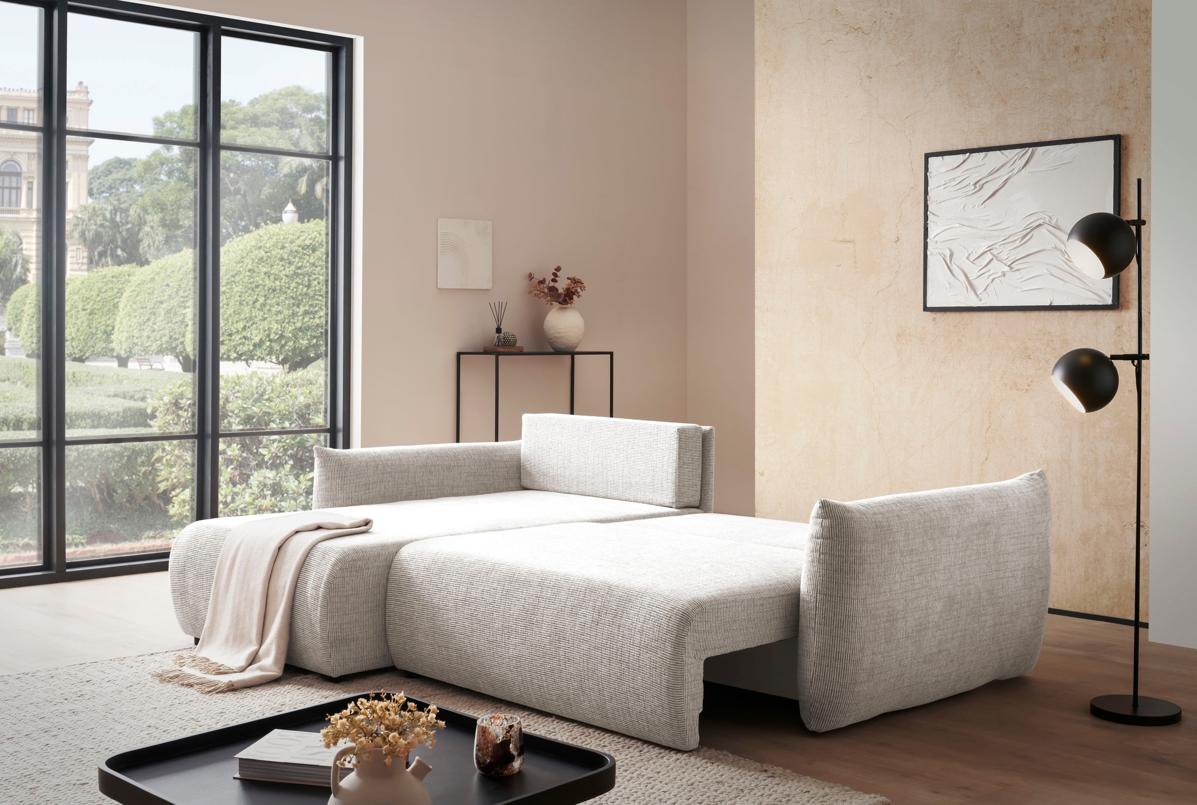 INOSIGN Ecksofa »MAVAS Schlafsofa mit Bettkasten, L-Form,«, ca.257/127cm (Liegefläche 212/145 cm), Cord, Chenille, Struktur