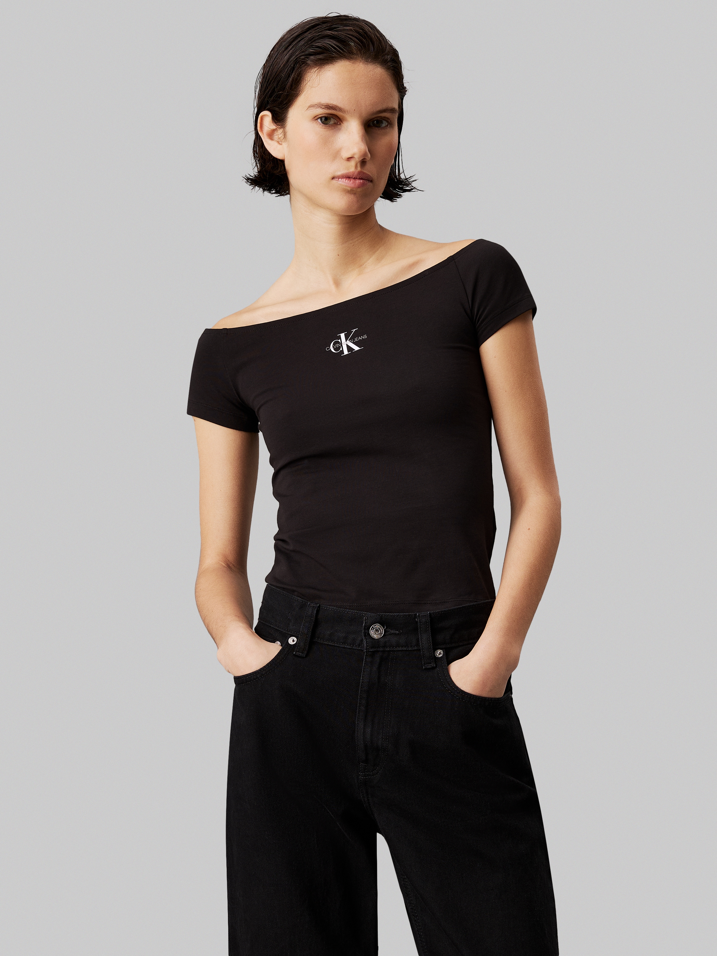 Calvin Klein Jeans Shirttop »MONOLOGO SLIM BARDOT TOP«, mit Logodruck