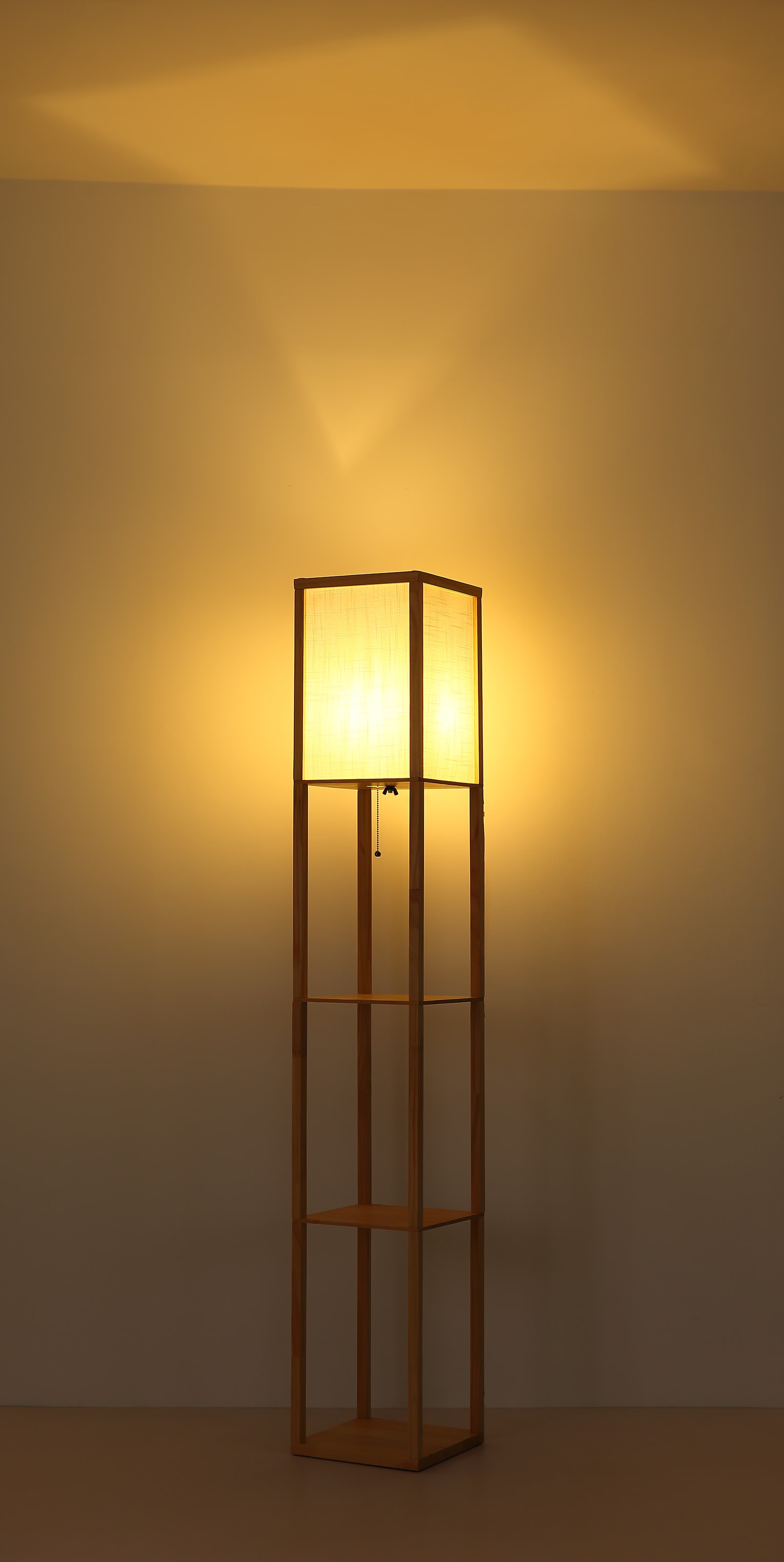 GLOBO LIGHTING Stehlampe »TABITHA« E27 1 Stk. Stehleuchte Holz hell mit weißem Textilschirm und Zugschalter