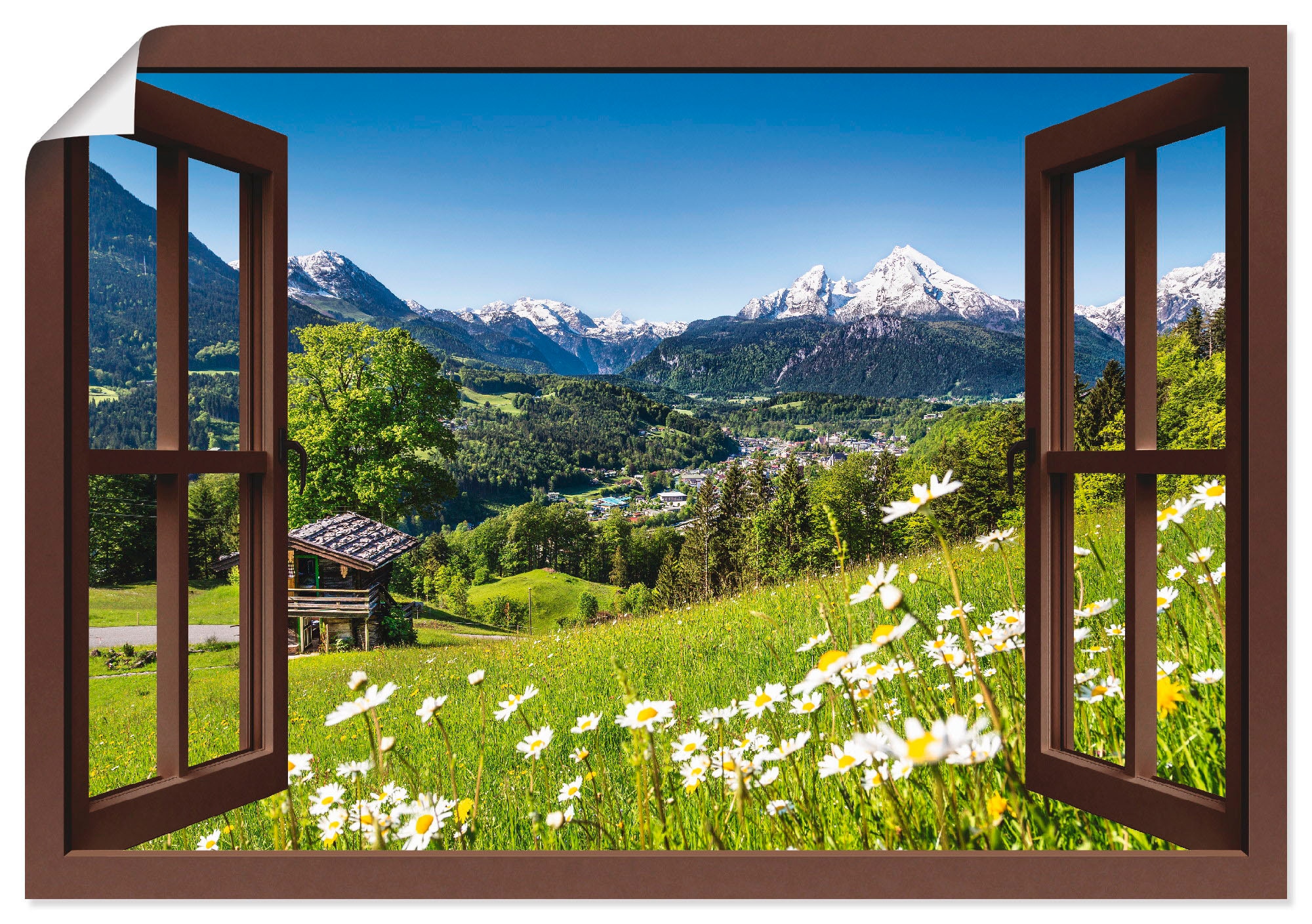 Artland Wandbild »Fensterblick Bayerischen Alpen«, Berge, (1 St.), als Alubild, Outdoorbild, Leinwandbild, Poster, Wandaufkleber