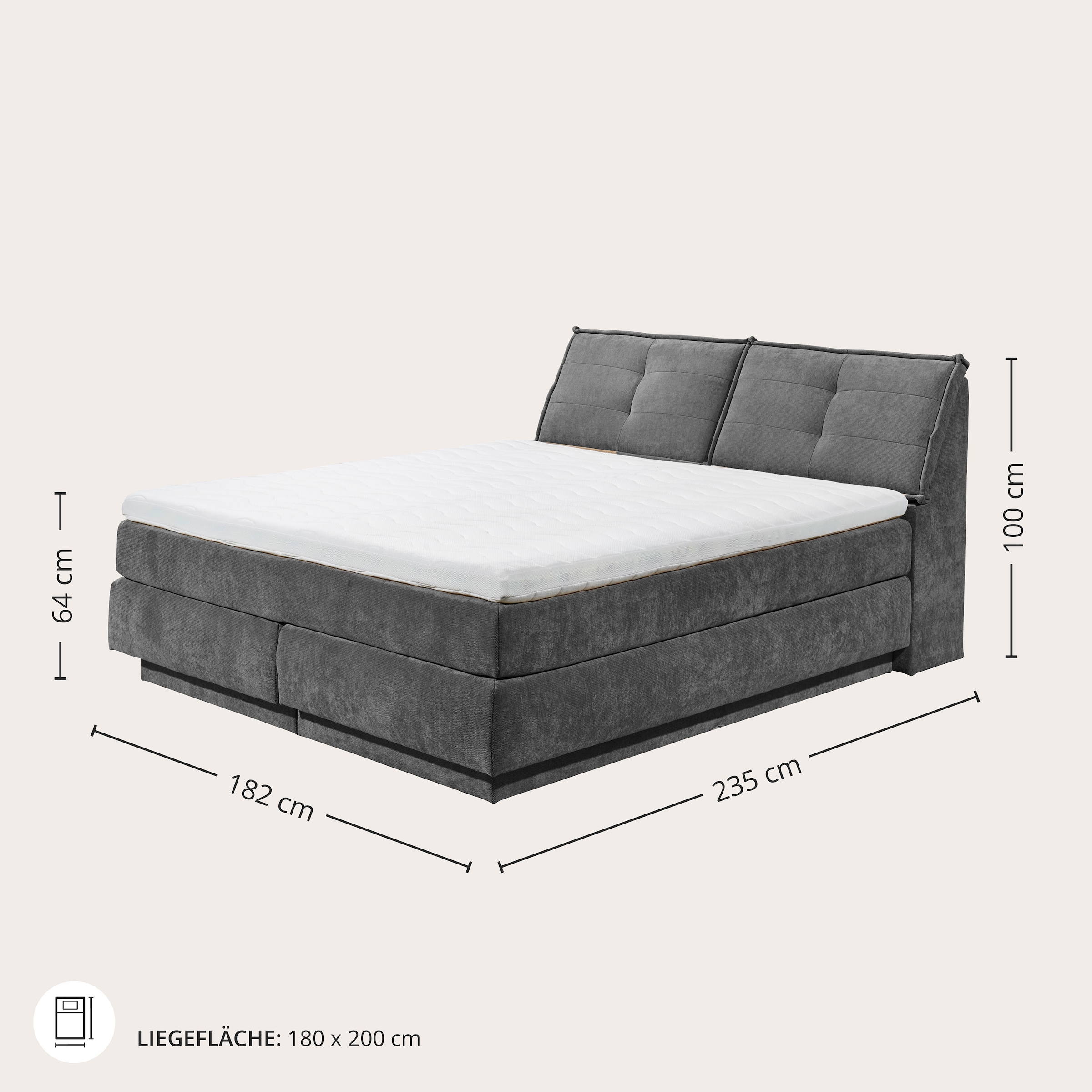 ED EXCITING DESIGN Boxspringbett »Tofino 180x200 mit Duo Matratze« 6 cm Gelkomfort-Topper, H3/H4, Bettkasten & Kopfteil-Stauraum