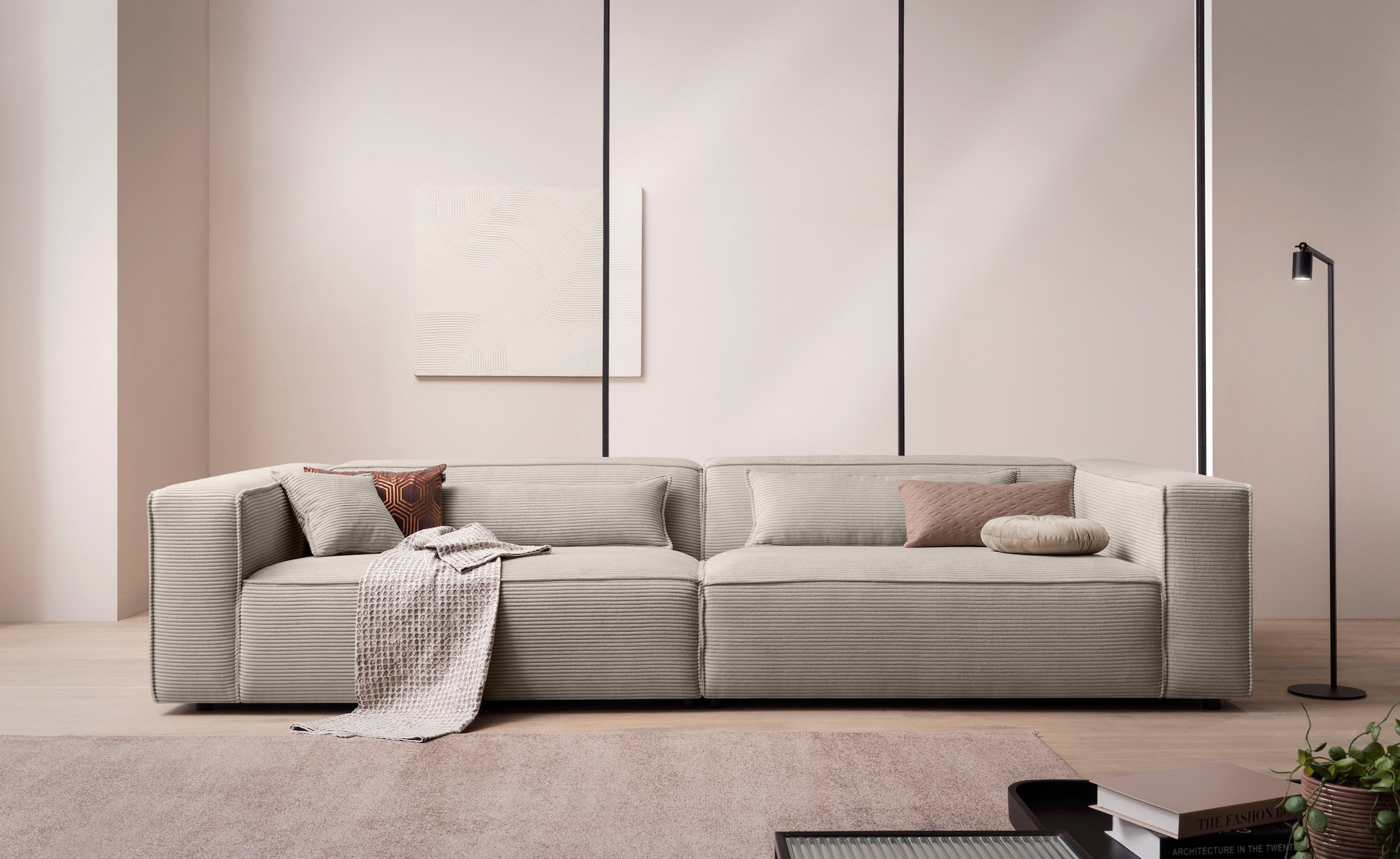 LeGer Home by Lena Gercke 3-Sitzer »PIARA XXL, Sofa mit Kedernaht in Cord, Leinenoptik o. Strukturstoff«, schwarze Füße, bequemer Sitzkomfort, extra tiefe Sitzfläche