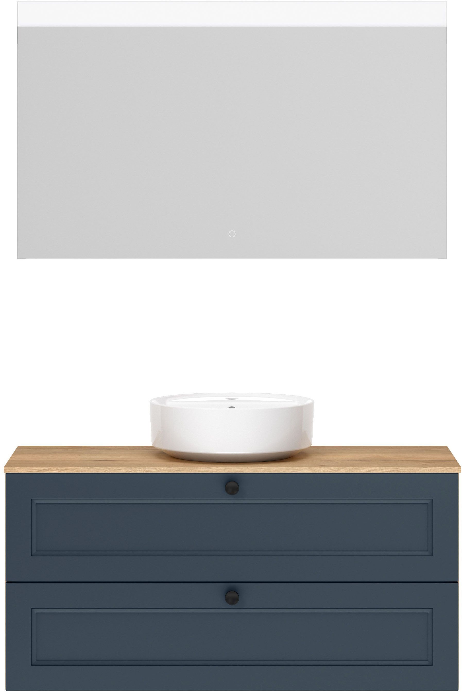 nobilia "Cascada" Set, inkl. Aufsatzwaschbecken und beleuchtetem Spiegel mit Touch-Sensor, 2 Stk. tlg.