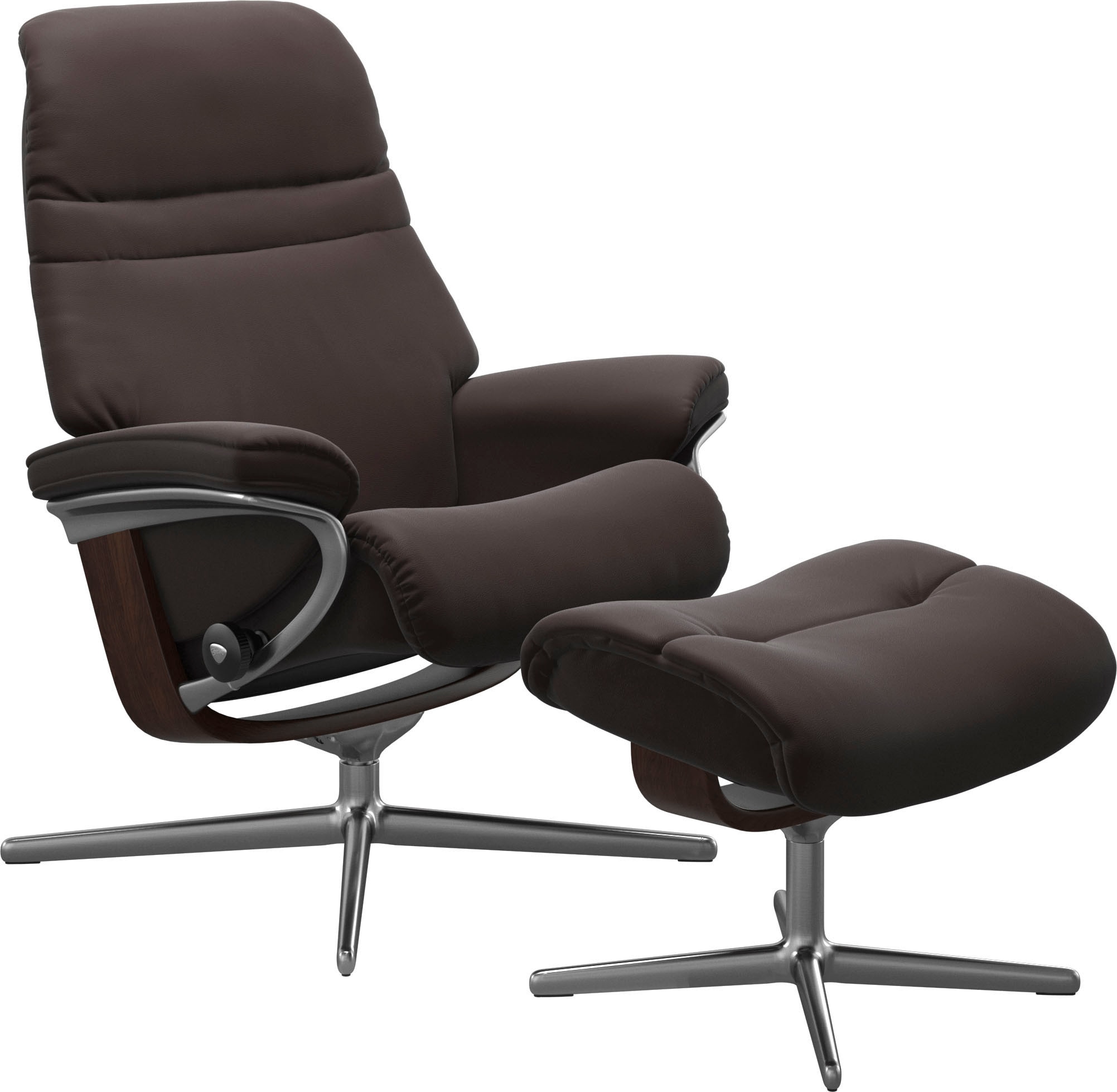 Stressless Relaxsessel "Sunrise" Set, Relaxsessel mit Hocker, mit Hocker, mit Cross Base, Größe S, M & L, Holzakzent Braun