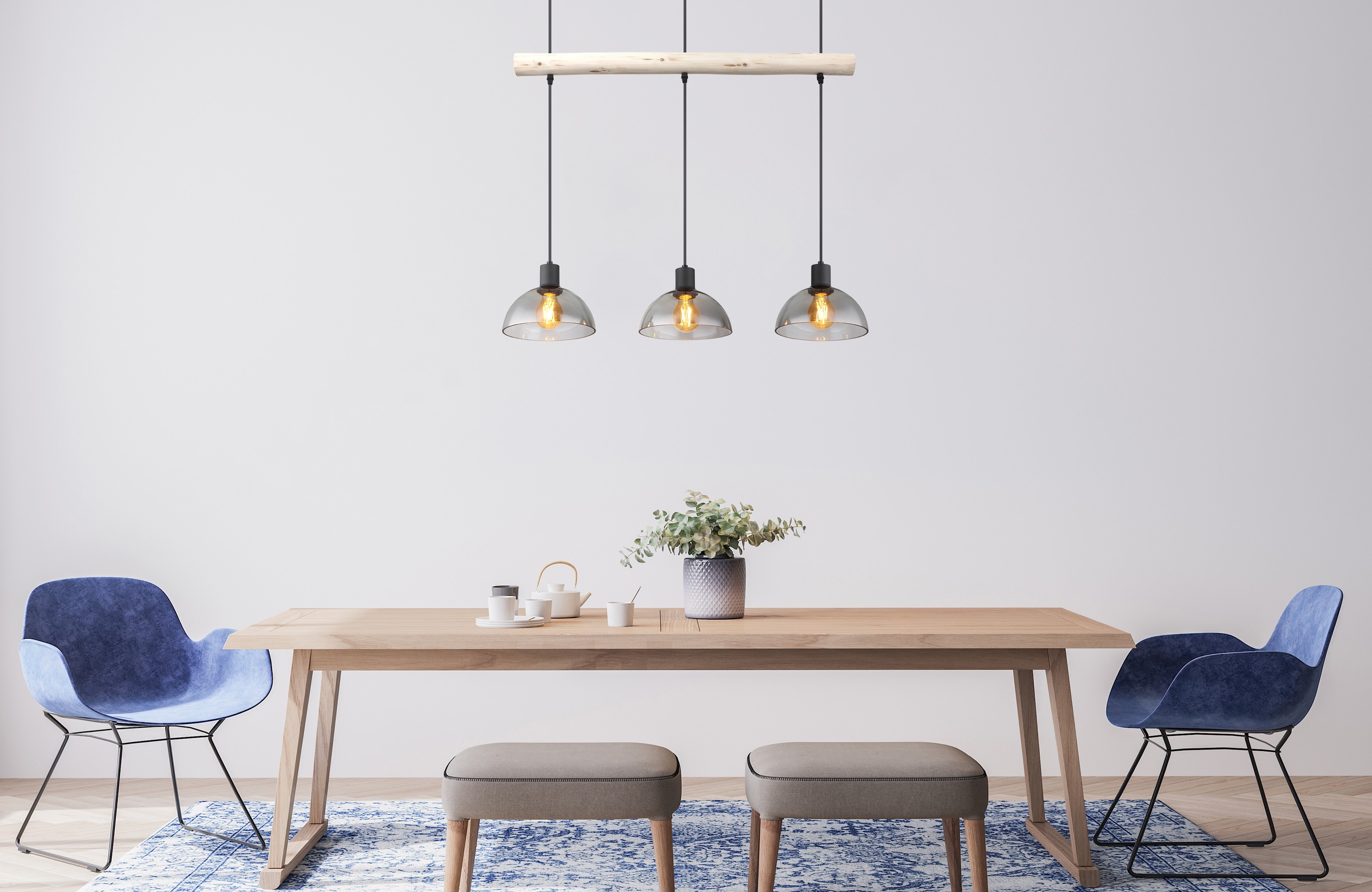 GLOBO LIGHTING Hängeleuchte »LINDI« E27 1 Stk. Schwarze Hängeleuchte Holz natur, Glas rauchfarben, höhenverstellbar