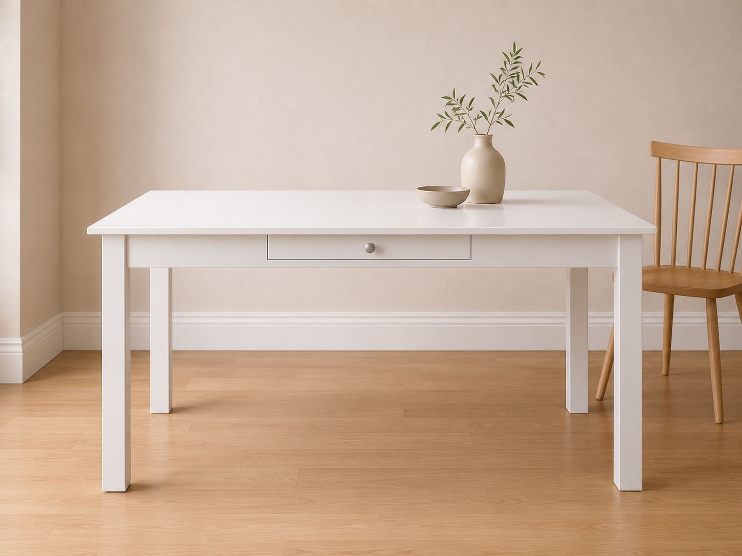 Inter Link Esstisch "Pinora aus massiver Kiefer, weiss lackiert, 145 x 80 x 78 cm" 1 Stk. tlg. Esszimmertisch im modernem Skandi Look, mit Schublade