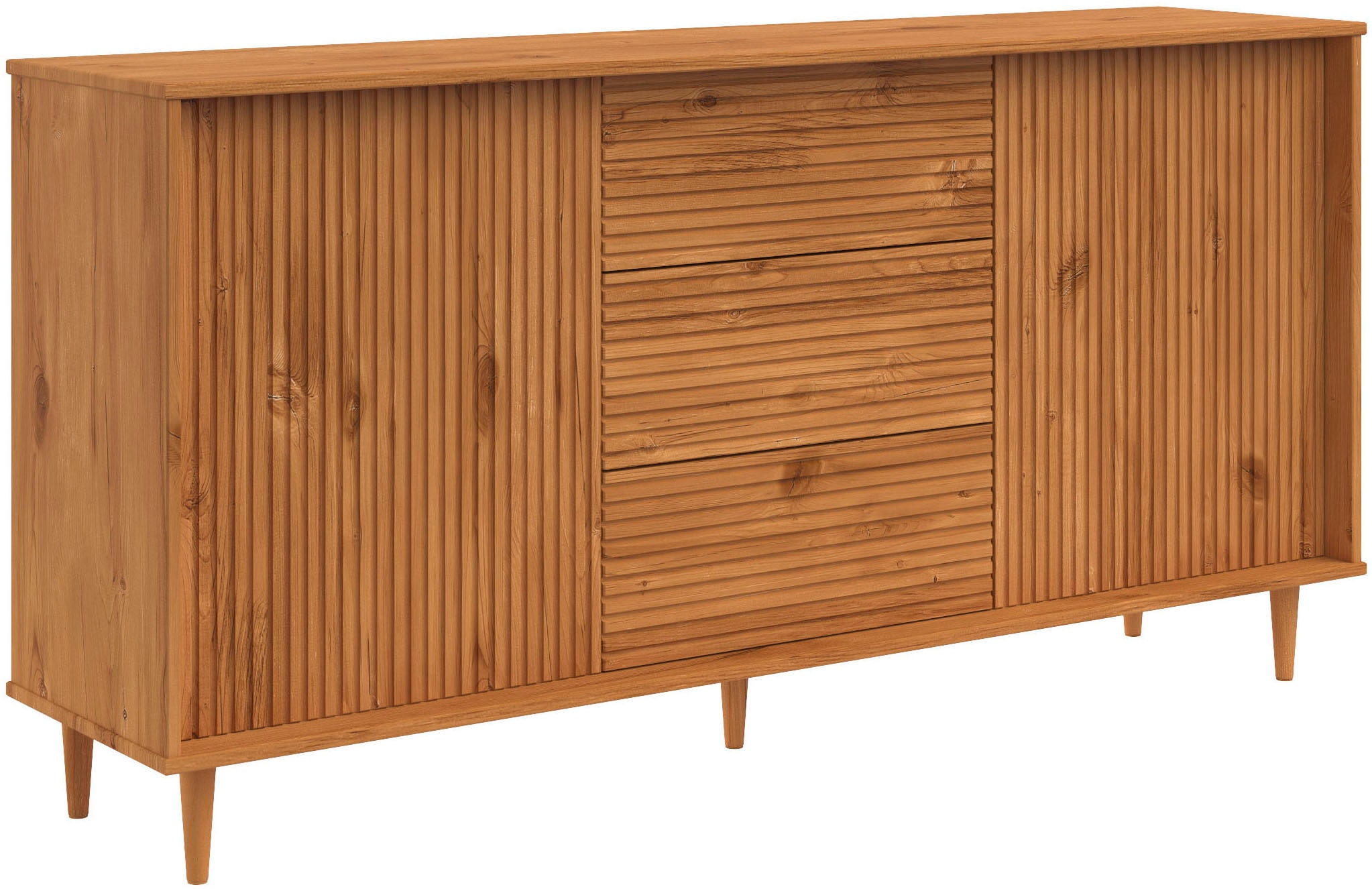 INOSIGN Sideboard »Malmedy Front mit gefrästen Rillen«, Kommode aus massivem Kiefernholz, Push-to-open, Breite 160 cm