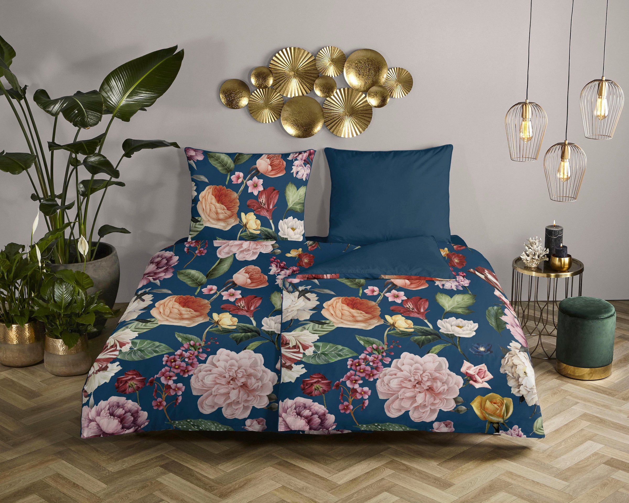 Descanso Wendebettwäsche "Fiori" 3 Stk. tlg. Baumwolle, Satin, 135x200, Bie günstig online kaufen
