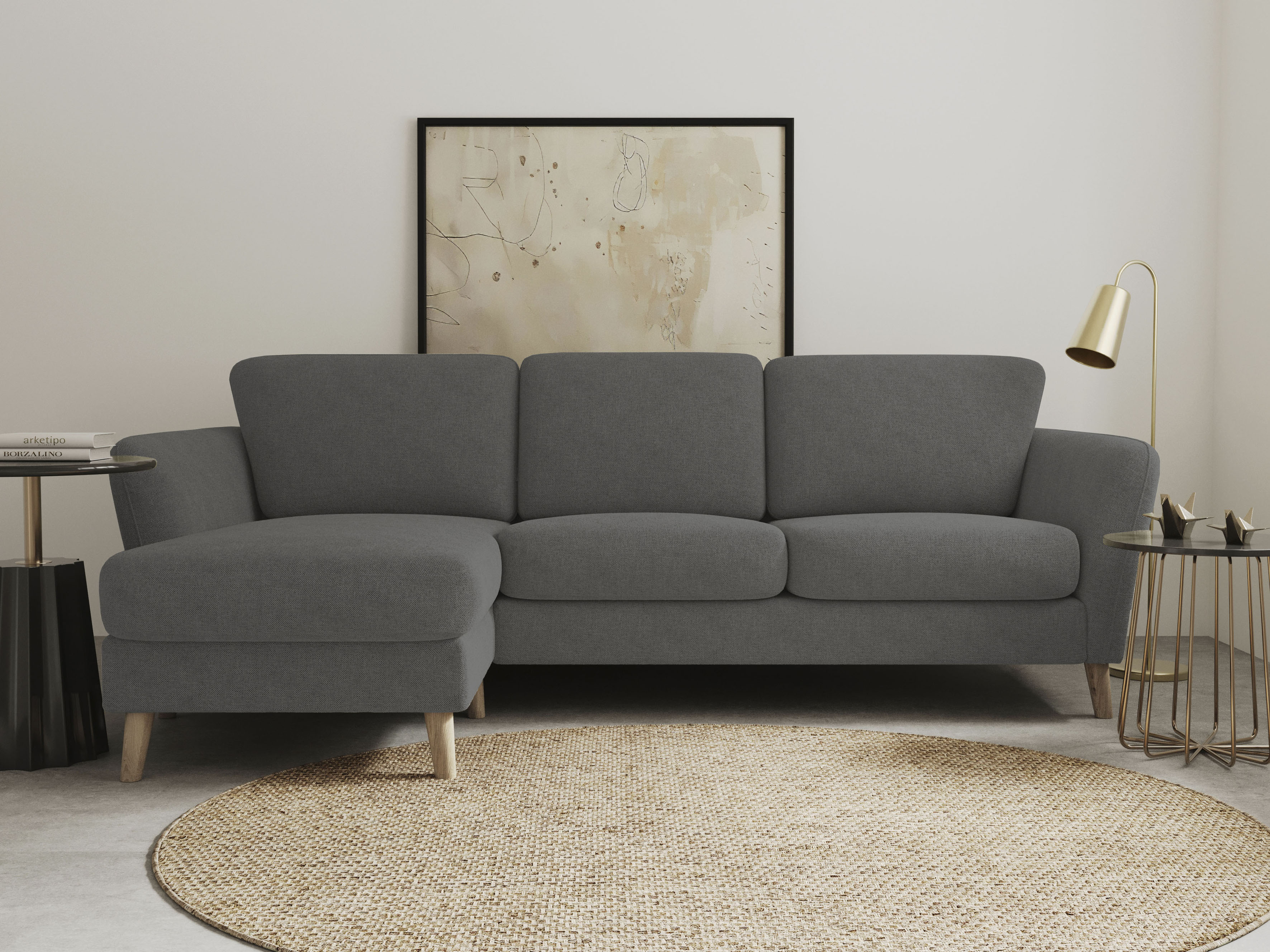 OTTO home Ecksofa "MARSEILLE (242/152cm),L-Form, Rec. rechts/links" Massivholzbeine Eiche, Landhausstil, Wellenunterfederung