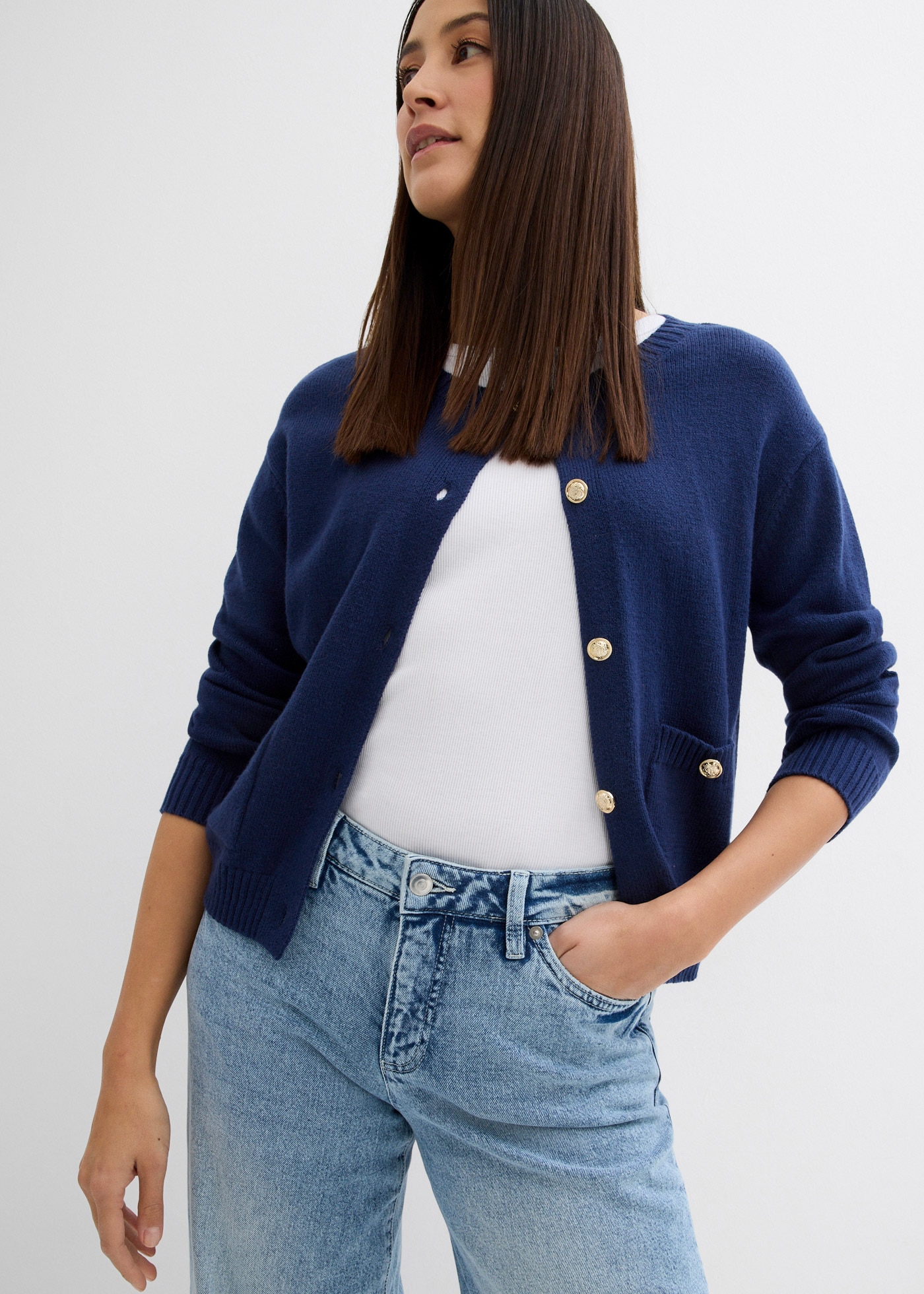 bonprix Weite Jeans 1 mittlere Bundhöhe, aus festem Baumwoll-Denim, mit Zip Fly und Knopf