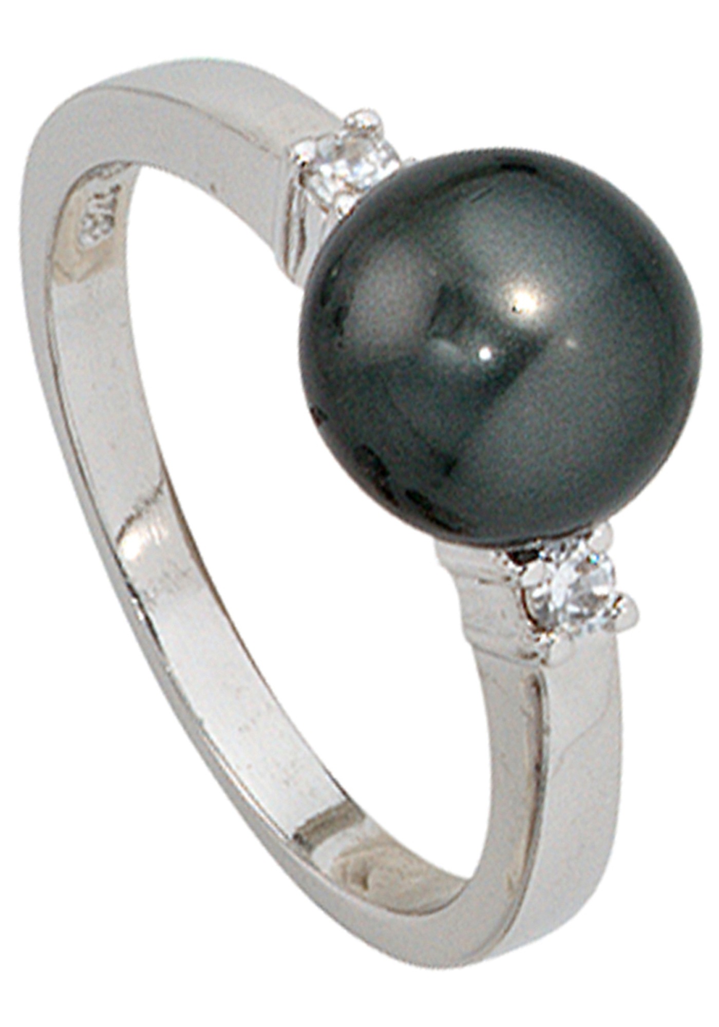 JOBO Perlenring, 925 Silber mit synthetischer Perle und Zirkonia