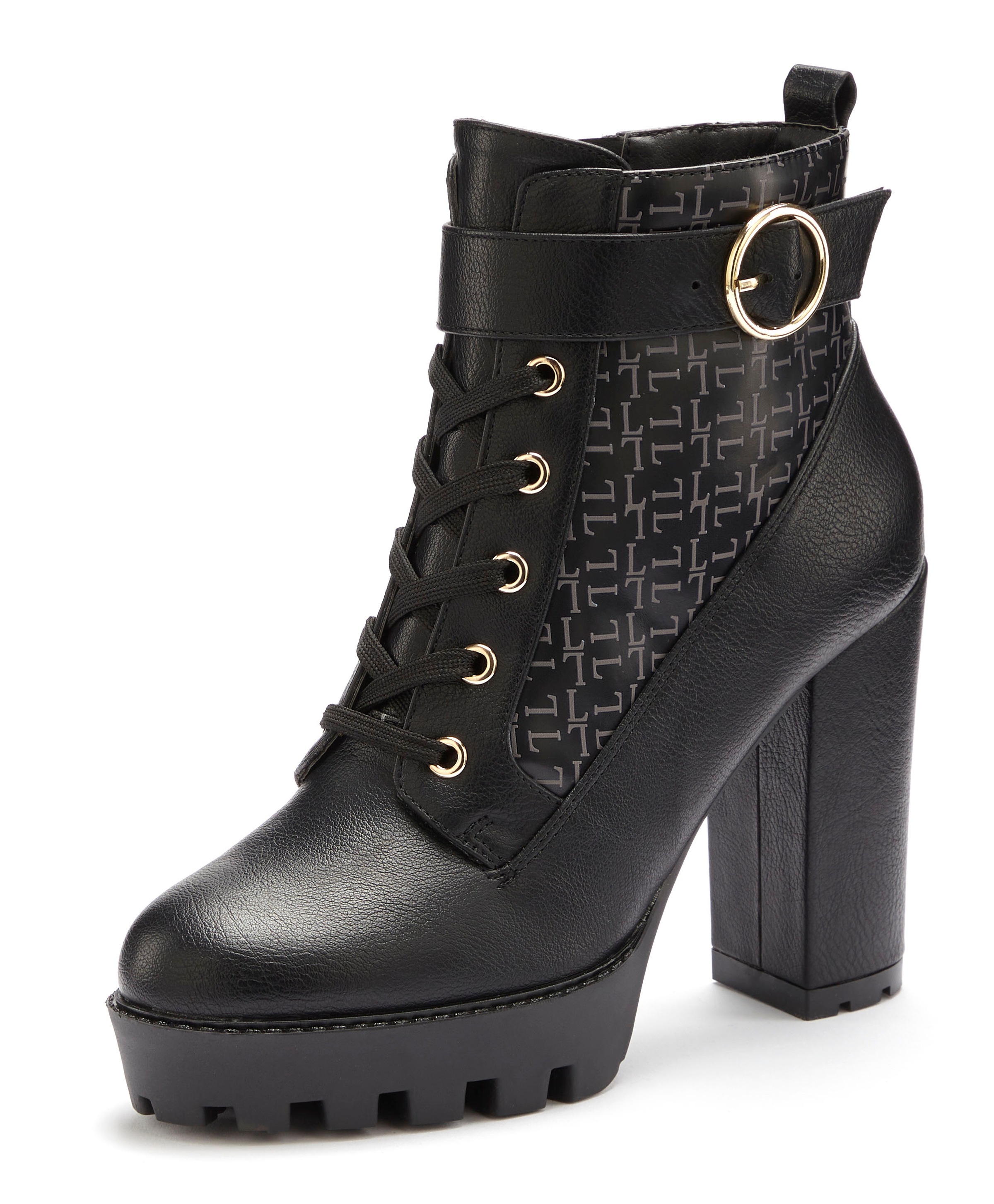 Stiefelette LASCANA, Damen, Gr. 38, schwarz, Obermaterial: 100% Lederimitat. Decksohle: 100% Lederimitat. Futter: 100% Textilmaterial. Laufsohle: 100% Synthetik, gemustert, unifarben, Schuhe Stiefelette, mit Blockabsatz & raffinierter Musterung, High-Heel 3