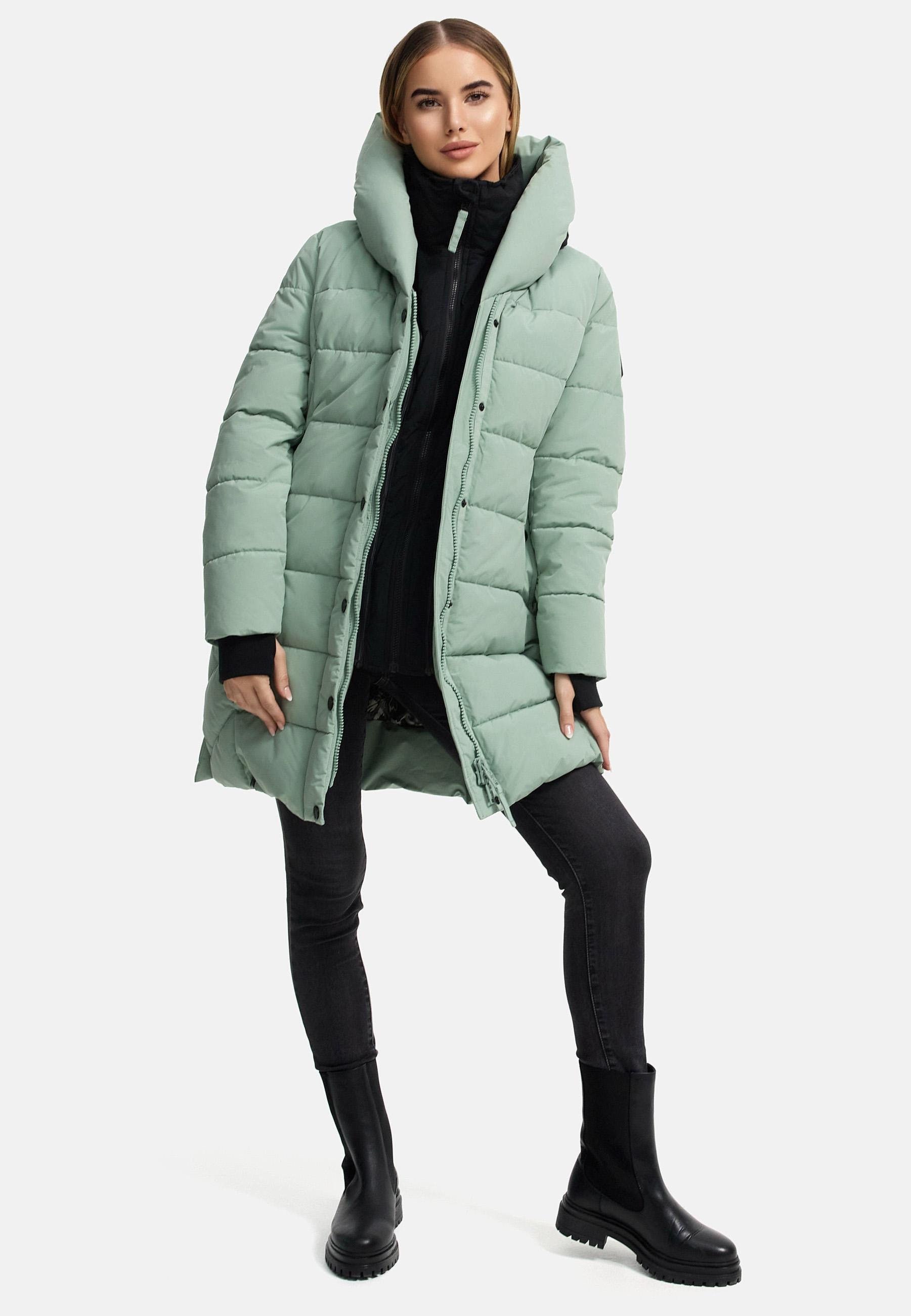 Navahoo Steppmantel »Knutschilein«, Stylischer Damenmantel mit abnehmbarem Fleece-Kragen
