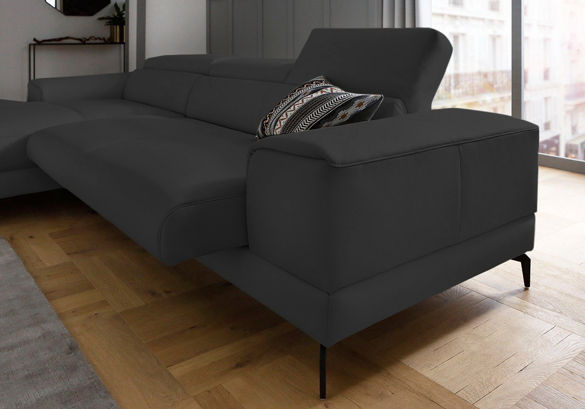 Ecksofa W.SCHILLIG "piedroo, Designsofa mit tollem Sitzkomfort, L-Form", grau (graphit z59), B:303cm H:70cm T:193cm, Longlife Xtra-Leder Z59: Glattleder mit modischer Prägung. Hautstärke 0, 9 - 1, 1 mm, Sofas, Ecksofa, Kopfteilverstellung, wahlweise mit S 9