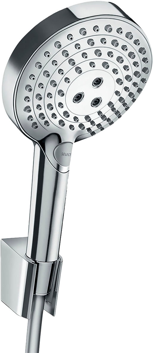 hansgrohe Duschbrause »Raindance Select S«, (Brauseschlauch, Handbrause, Brausehalter), 12cm, 3 Strahlarten PowderRain mit Duschschlauch 125cm, chrom