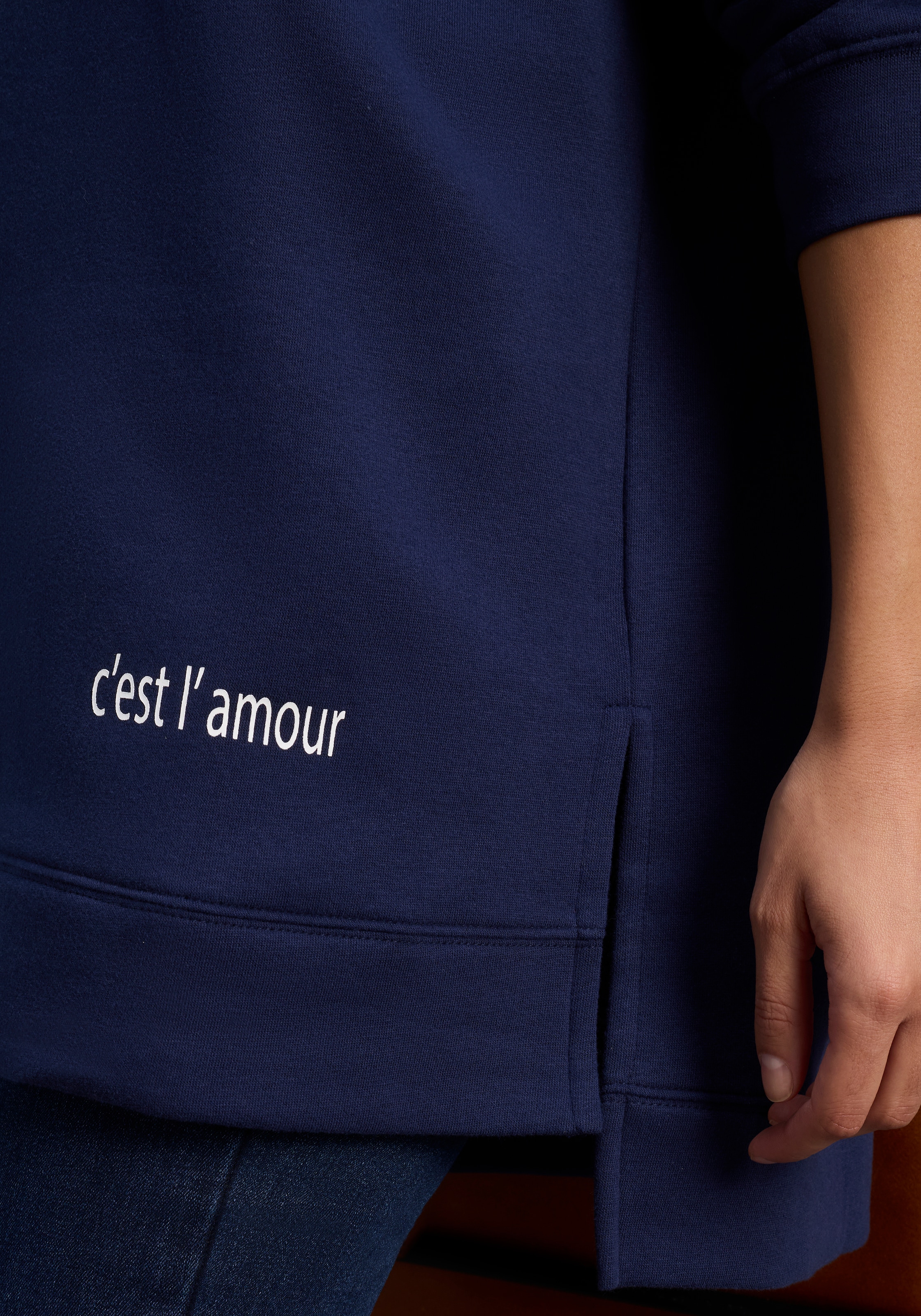 Laura Scott Longsweatshirt, Weiche Baumwollmischung mit Seitenschlitzen und Schriftprint