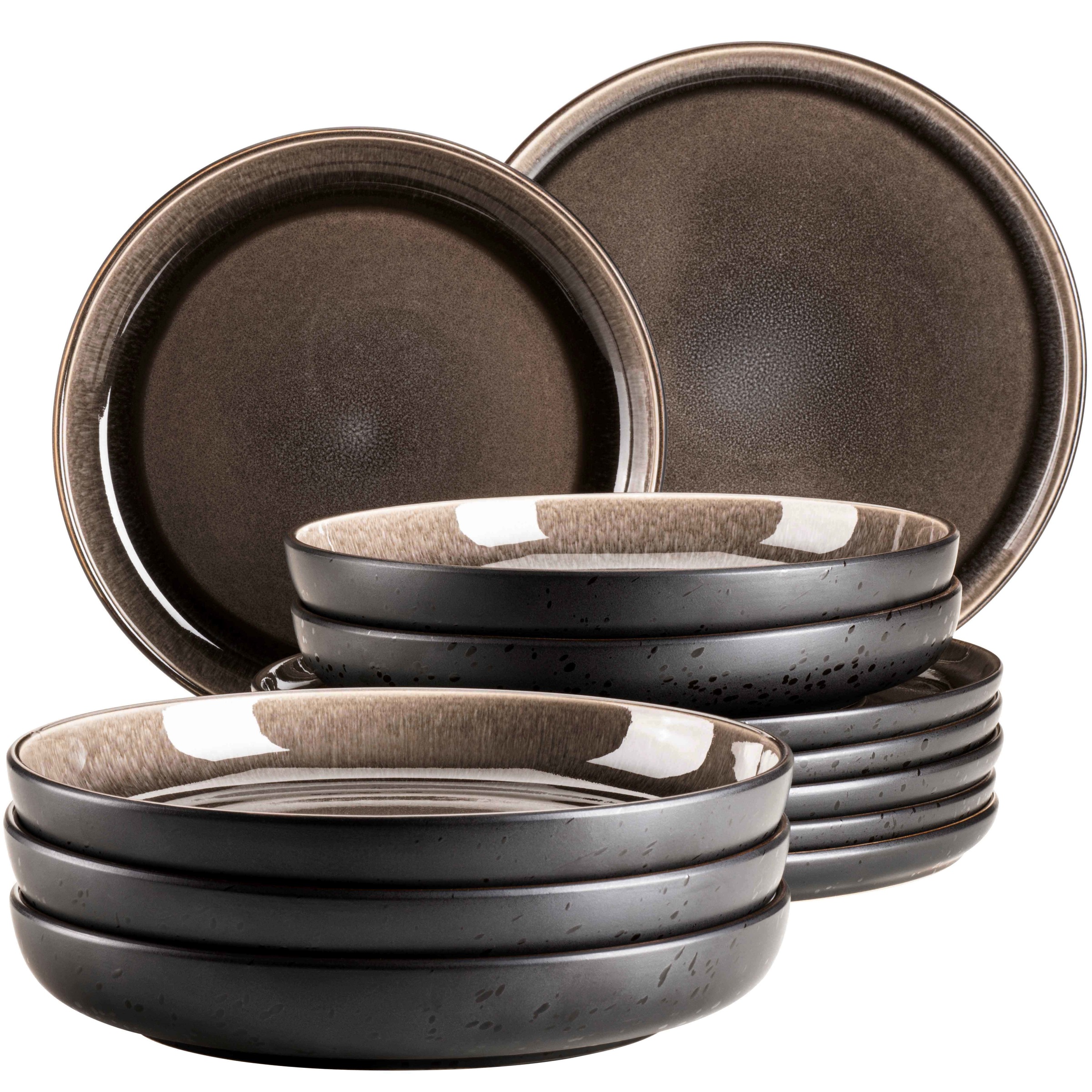 MÄSER Tafelservice "NIARA, aus Steinzeug", 12 Stk., braun, Geschirr-Sets, Geschirr-Set, Service