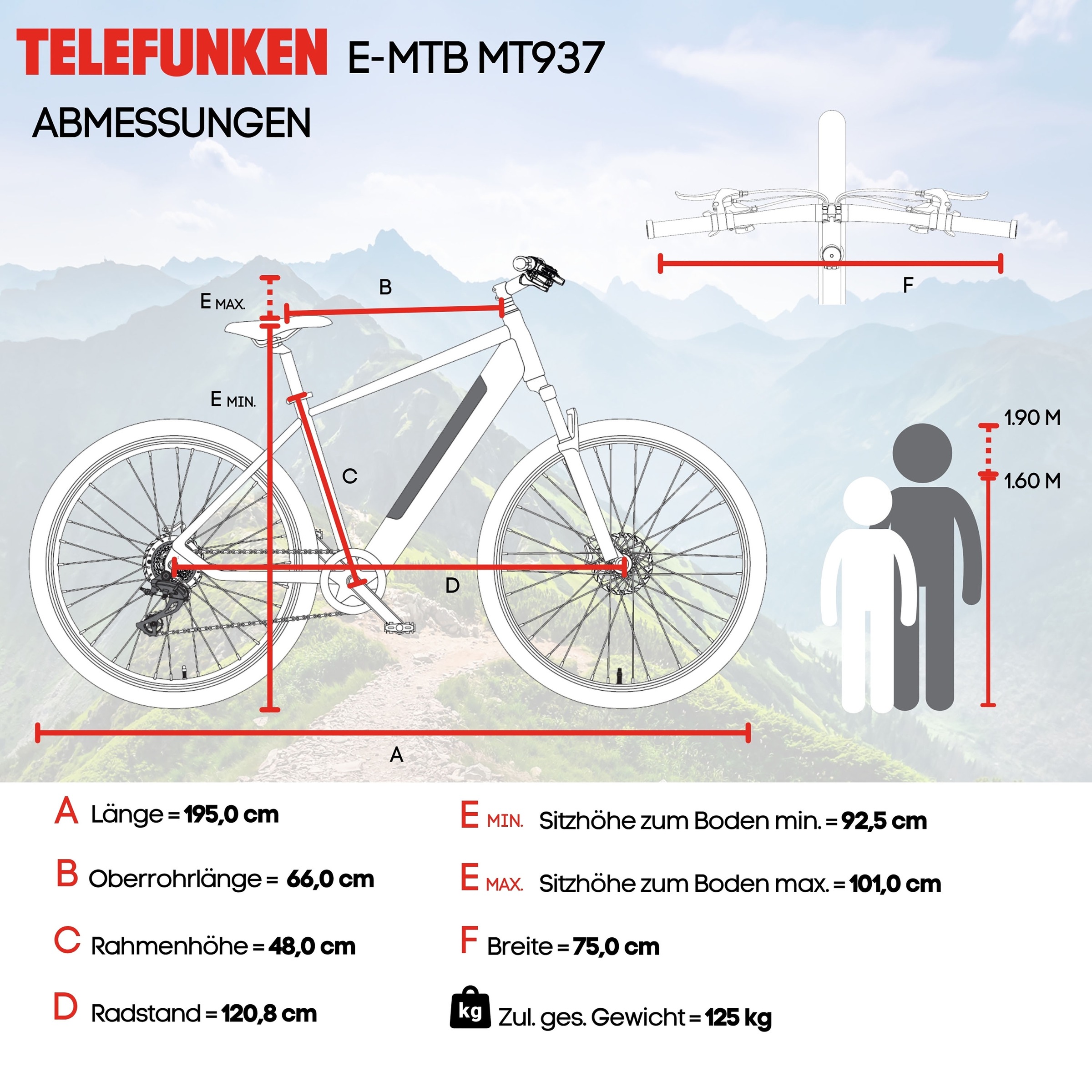 Telefunken »Aufsteiger M937« 7 Gang Shimano TY300D Schaltwerk Kettenschaltung Heckmotor 250 W Pedelec, Elektrofahrrad, Damen u. Herren, E-MTB, Mountainbike, 29 Zoll