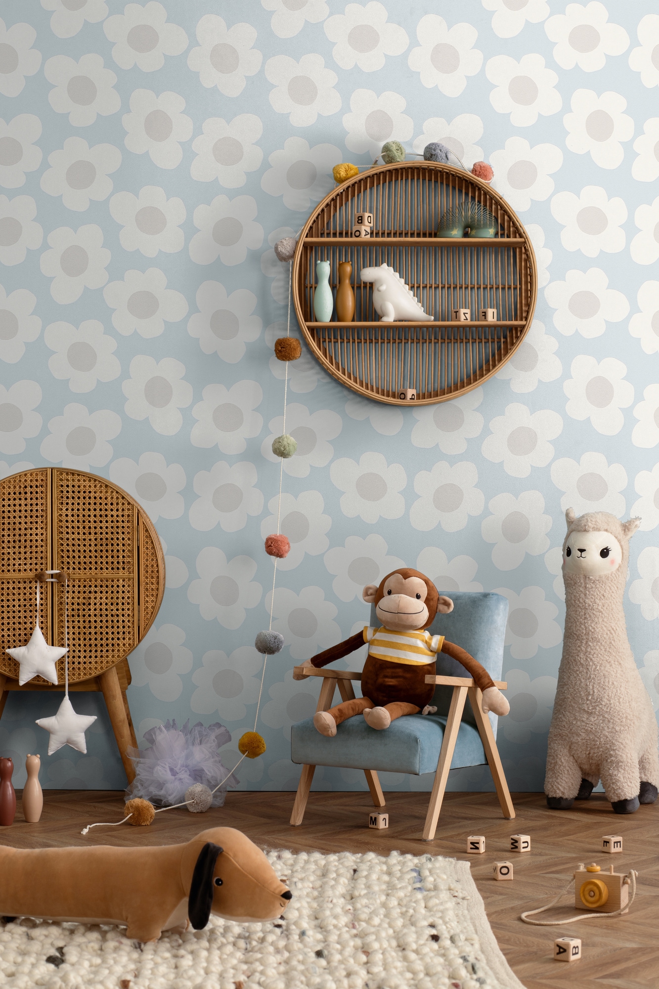 living walls Vliestapete »Kids Studio Retro Blumen – Vliestapete für Kinder« Retro | floral | geblümt glatt Große grafische Blüten im freundlichen Retro-Look