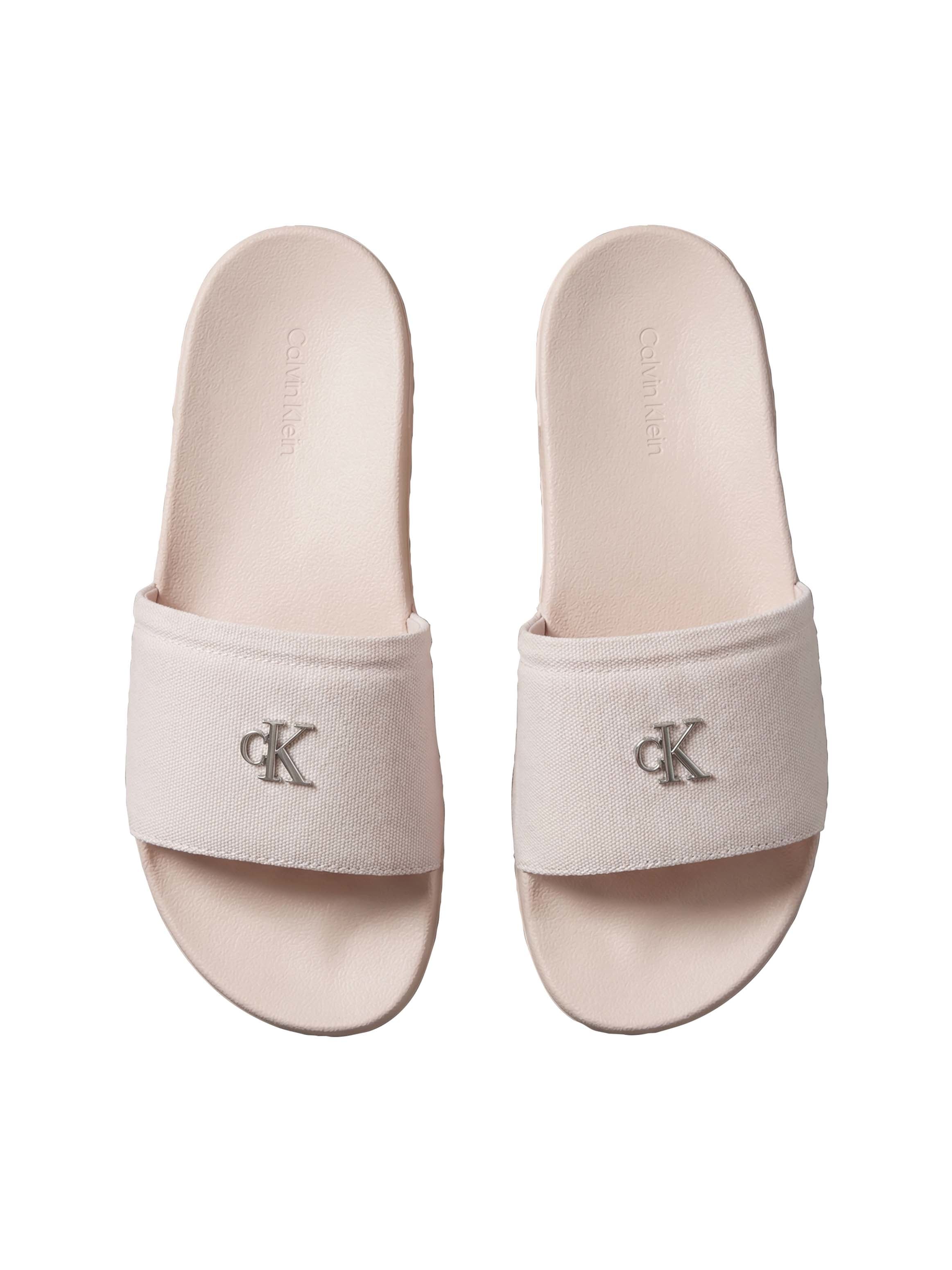Calvin Klein Pantolette »ESS SLIDE CANVAS HDW«  Strandschuh, Badeschuh, Flat mit Logo