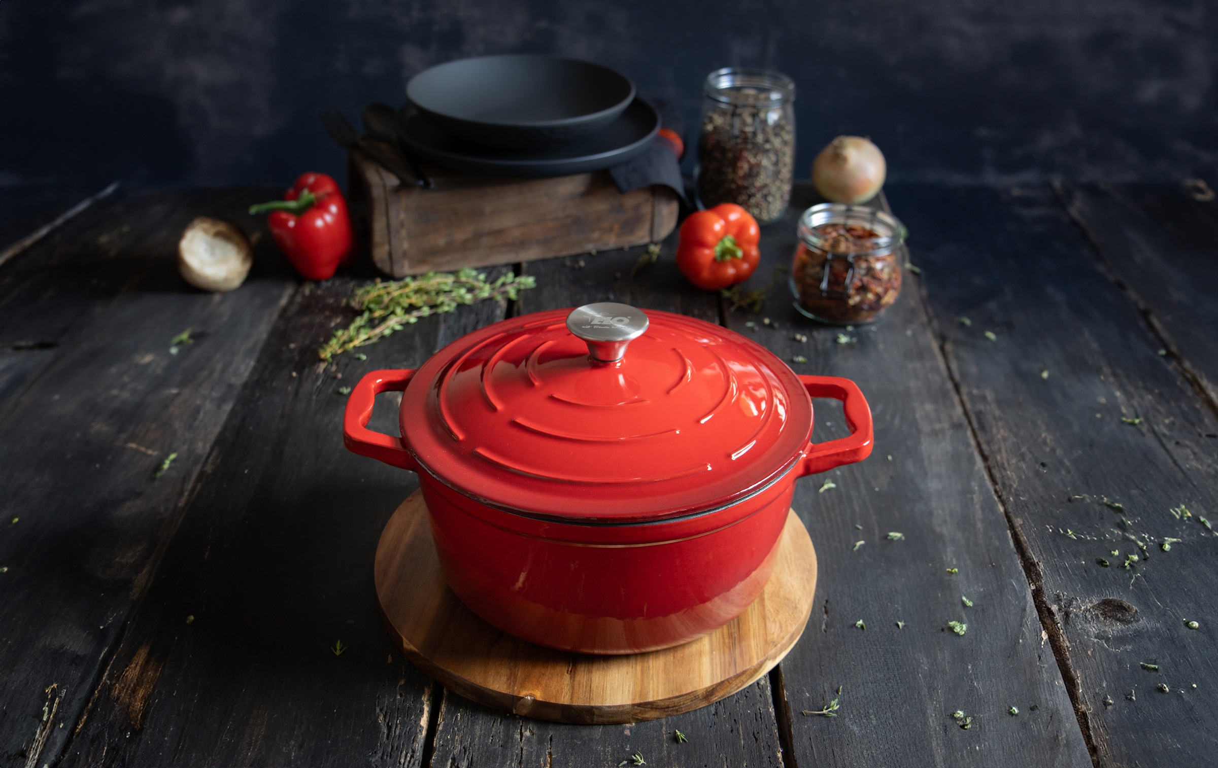 Elo Kochtopf »Kirschrot Gusseisen Topf  26 cm« Topf inkl. Deckel, 2 Stk. tlg. Edelstahl | Gusseisen