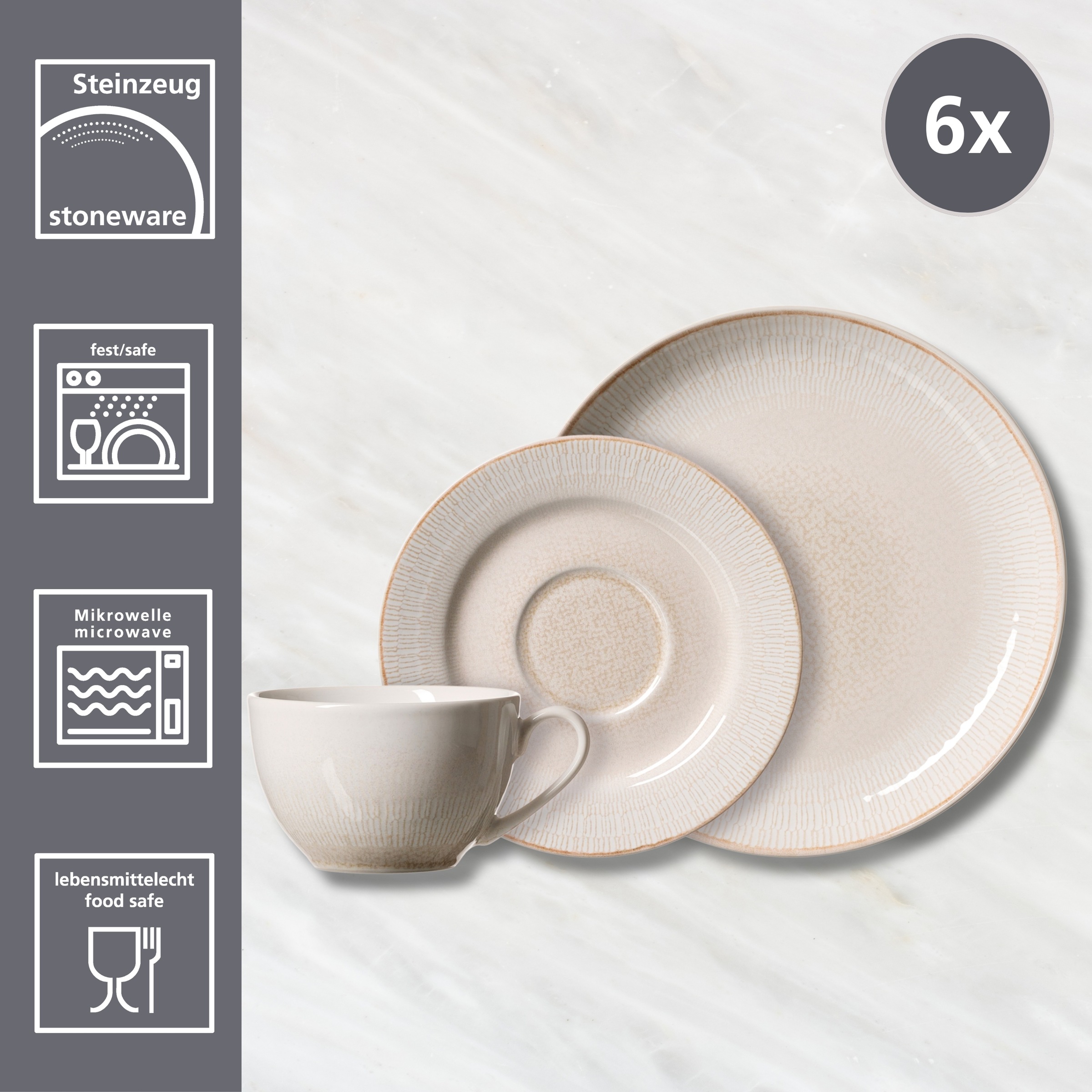 Ritzenhoff & Breker Kaffeeservice »Cara«, (Set, 18 tlg.), aus Steinzeug für 6 Personen