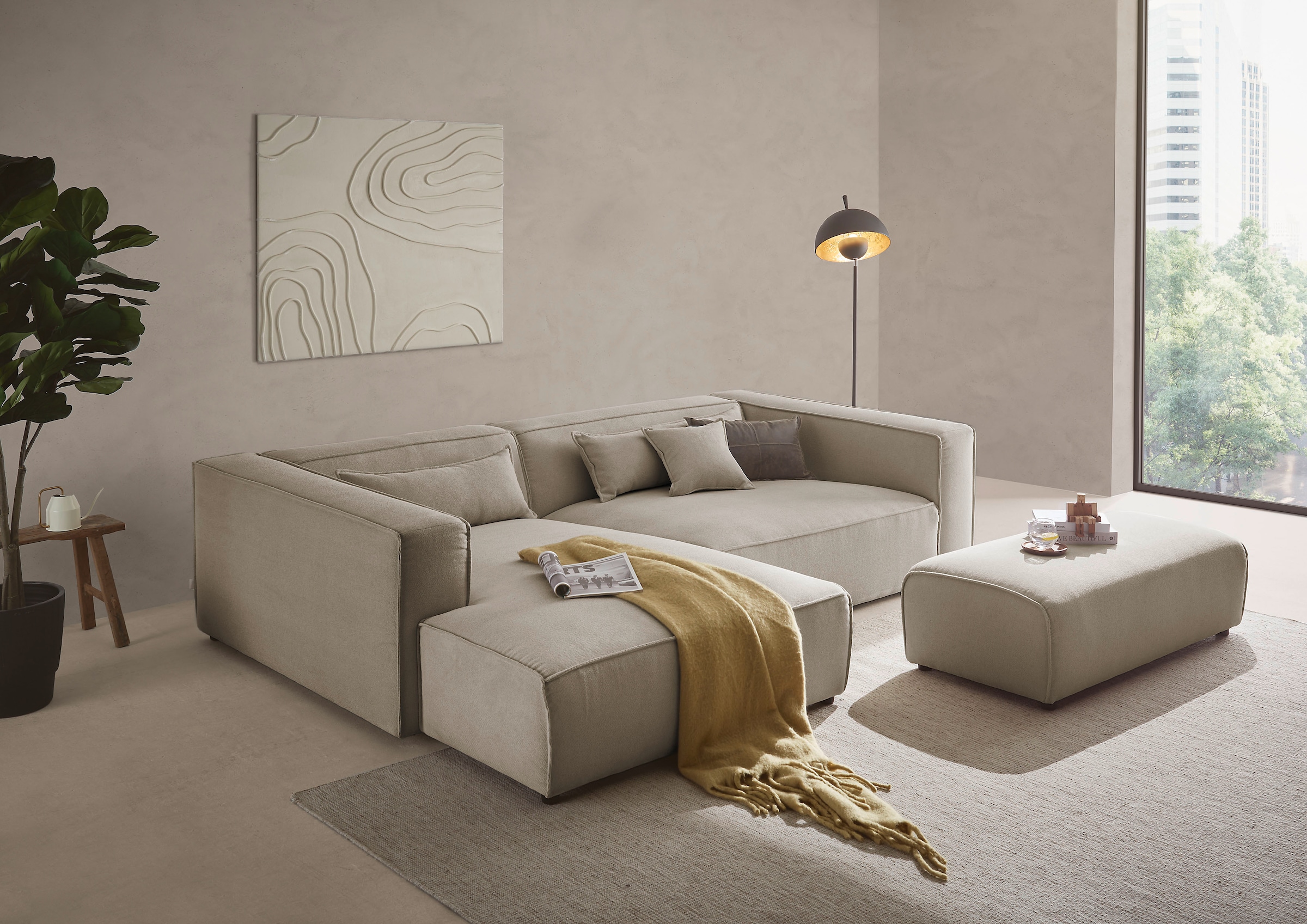 LeGer Home by Lena Gercke Polsterecke »PIARA XXL, L-Form mit Schlaffunktion, Big-Sofa in Cord o. Leinenoptik«, Hocker stellbar zum Schlafsofa (Krokodilverbinder), tiefe Sitzfläche