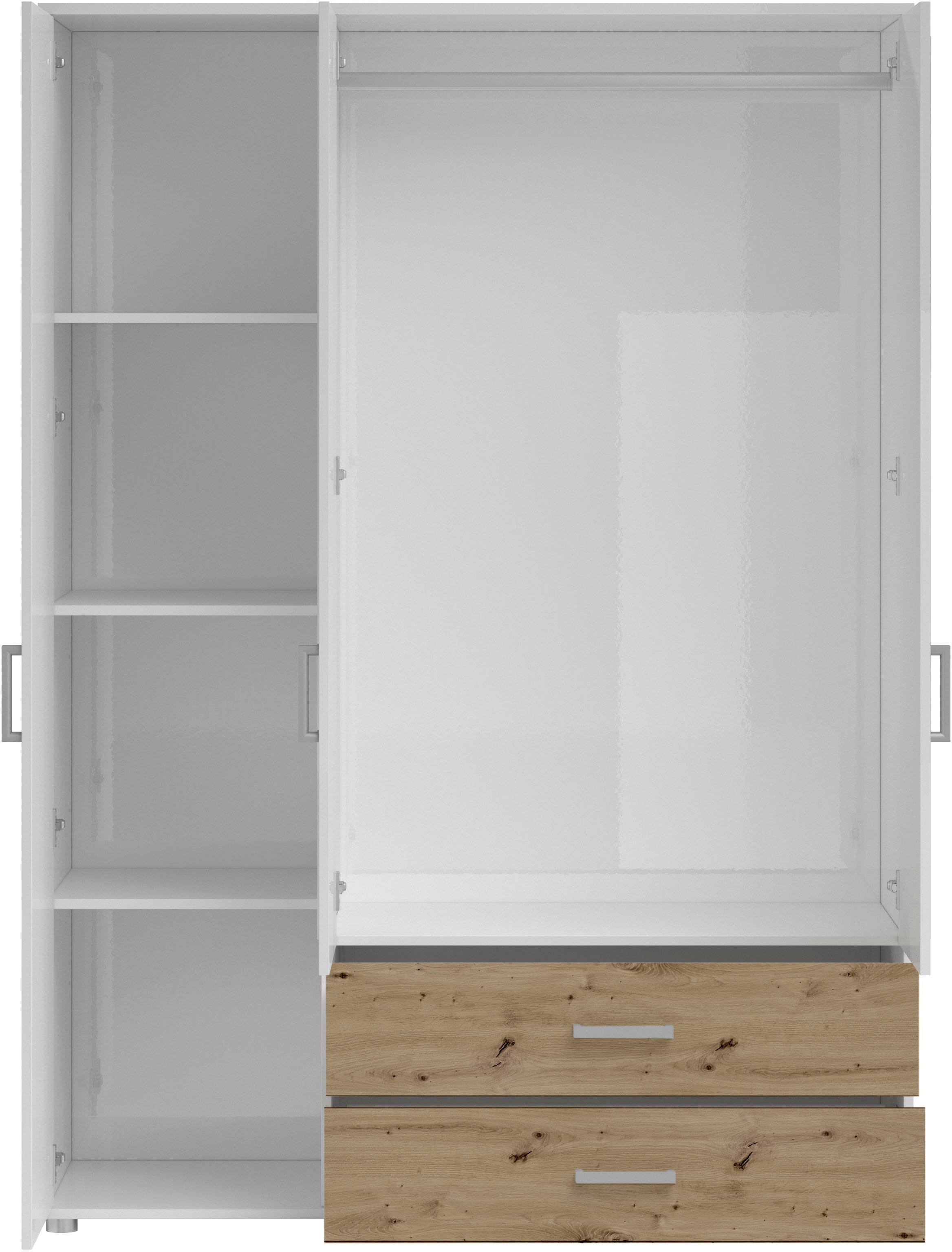 Schlafkontor Drehtürenschrank »Ivar Kleiderschrank mit Spiegel«, inklusive 2 Spiegeltüren und 2 farblich abgesetzten Schubkästen