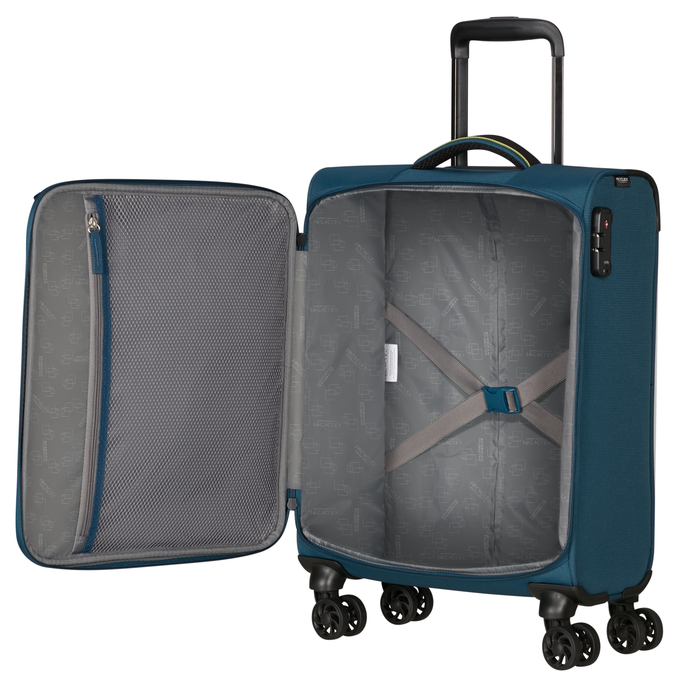 American Tourister® Handgepäck-Trolley »TAKE2CABIN, 55 cm harbor blue«, 4 Rollen, Handgepäck-Koffer Koffer Reisegepäck Weichgepäck TSA-Zahlenschloss