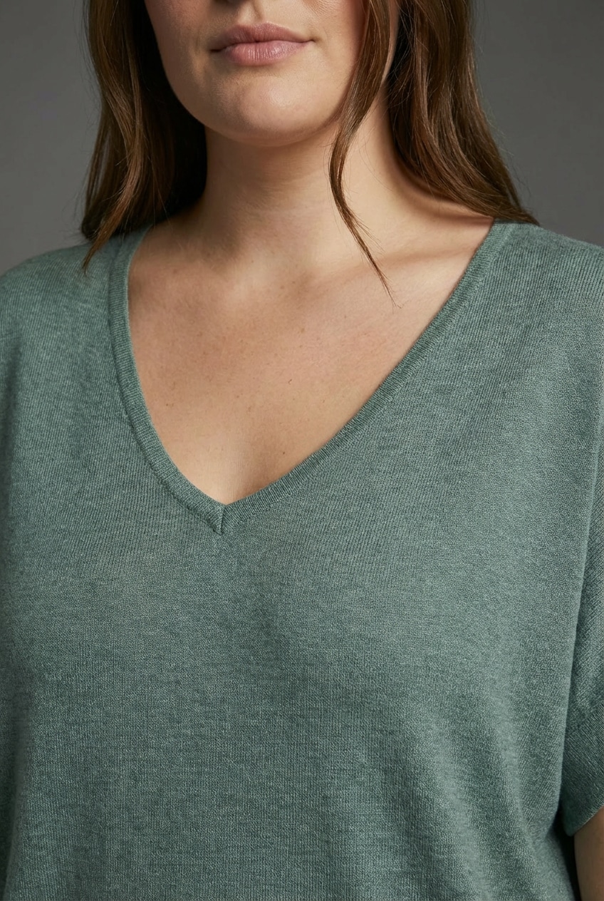 Laura Scott CURVE V-Ausschnitt-Pullover »in Shirt-Form für den Sommer« sommerlicher Feinstrick mit figurschmeichelnder Passform