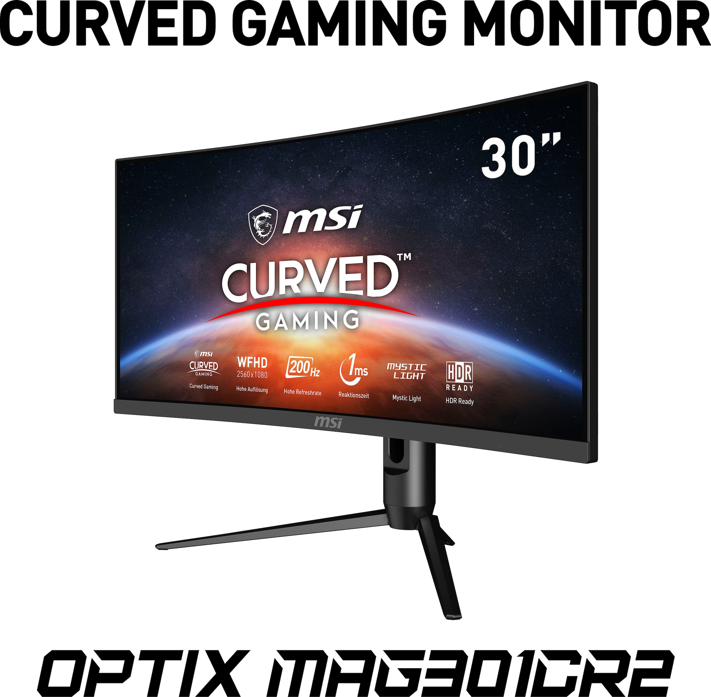 MSI Curved-Gaming-Monitor »Optix Zoll, Reaktionszeit, x 1080 2560 200 ms 3 px, BAUR | Jahre WFHD, Hz, höhenverstellbar, MAG301CR2«, Herstellergarantie 1 cm/30 76