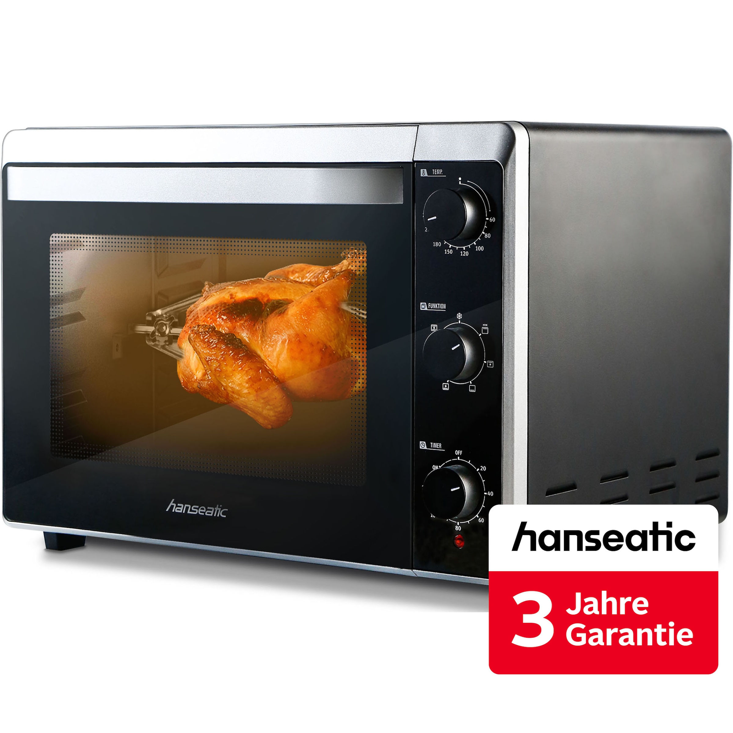 Hanseatic Minibackofen "XXL Volumen 42 L, Zeitschaltuhr" inkl. 3 Jahre Herstellergarantie