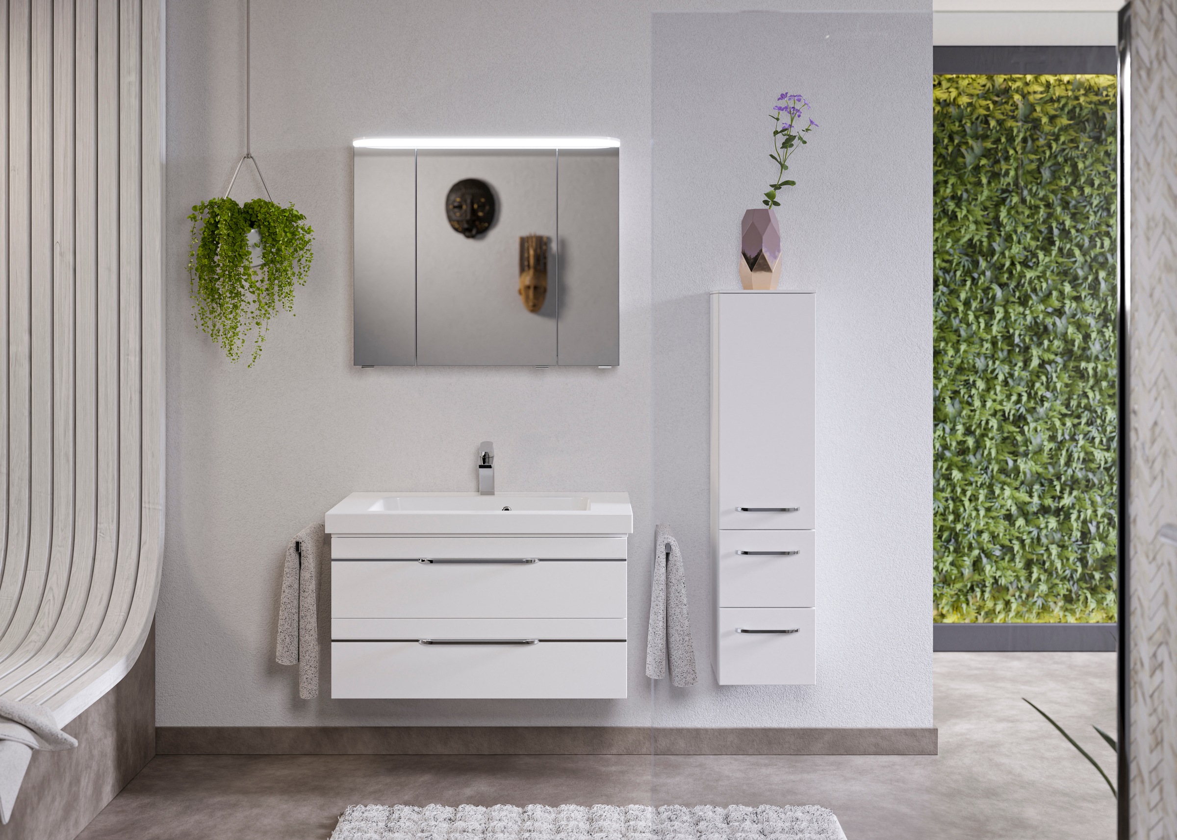 Saphir Badmöbel-Set »Balto Sprint 3-teilig, Mineralmarmor-Waschtisch mit LED-Spiegelschrank«, (4 St.), Badezimmer Set mit Midischrank, inkl Türdämpfer, 4 Türen, 4 Schubladen