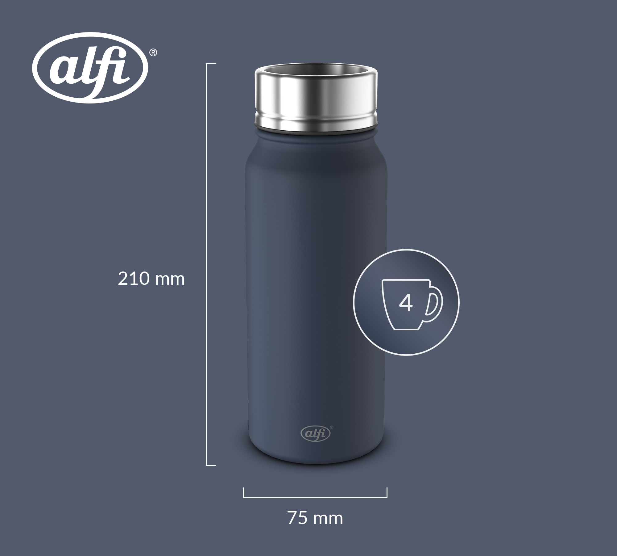 Alfi Thermobecher »PURE DRINKING MUG, absolut dicht, spülmaschinenfest« 0,50l, 9h heiß & 18h kalt, mit Druckknopf, Pulverbeschichtung