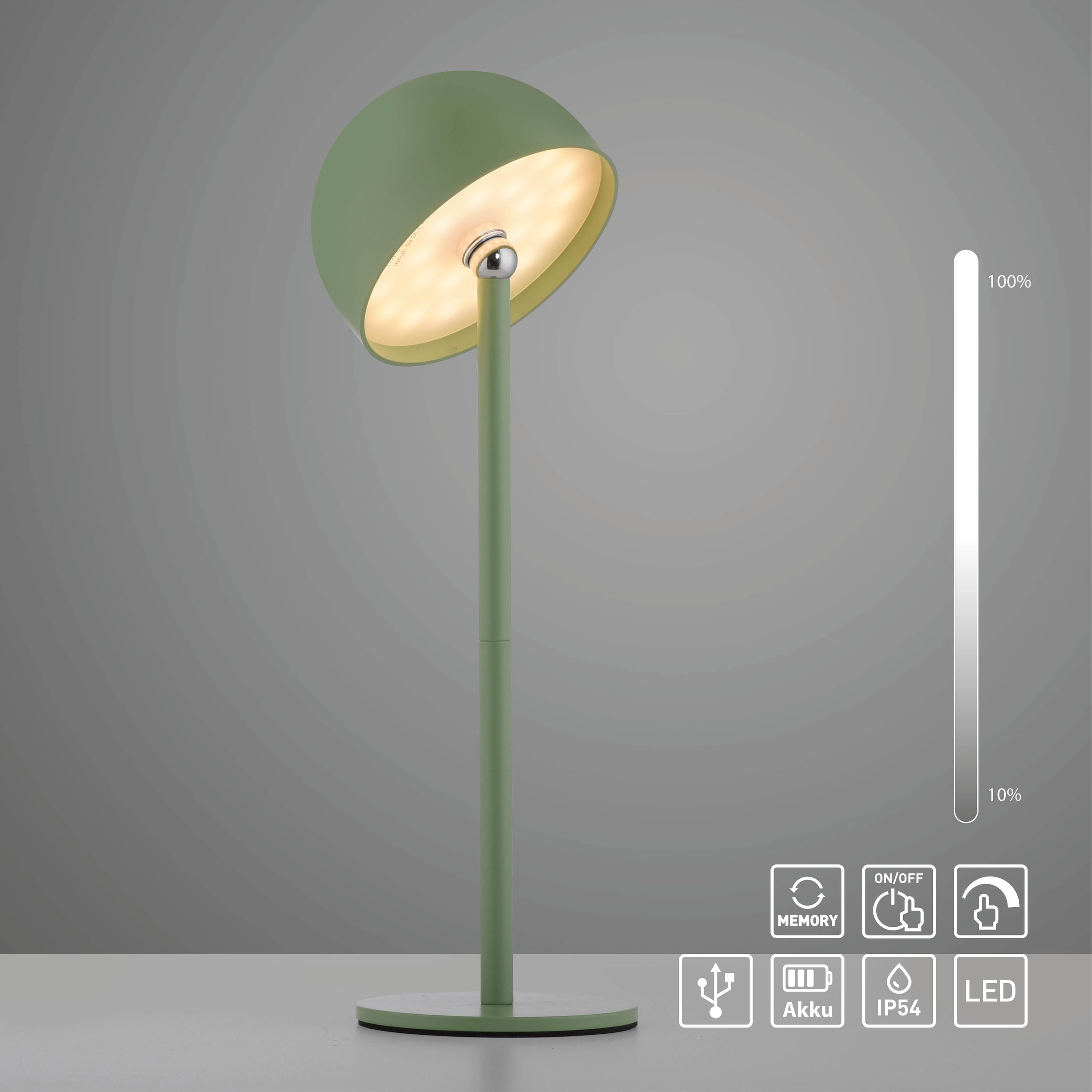 OTTO home Tischleuchte »Akku Tischlampe Gerrin Indoor Outdoor, magnetischer Flaschenaufsatz« LED-Board Warmweiß Pilzlampe Flaschenaufsatz, Regulierung der Lichtstärke, Pilz, Lampe