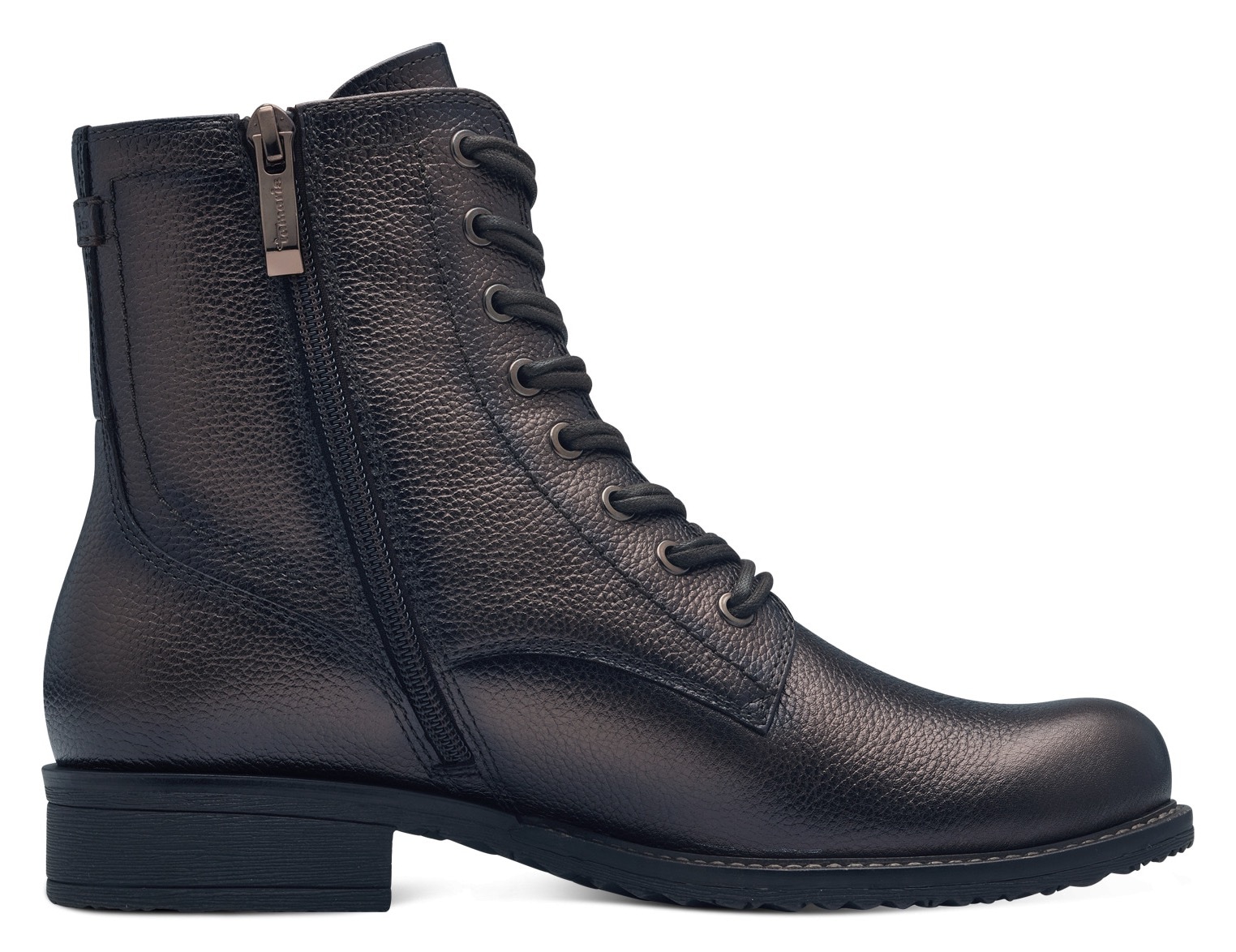 Tamaris Schnürstiefelette, Blockabsatz, Schnürboots, Busisnessschuh im glänzenden Metallic-Look