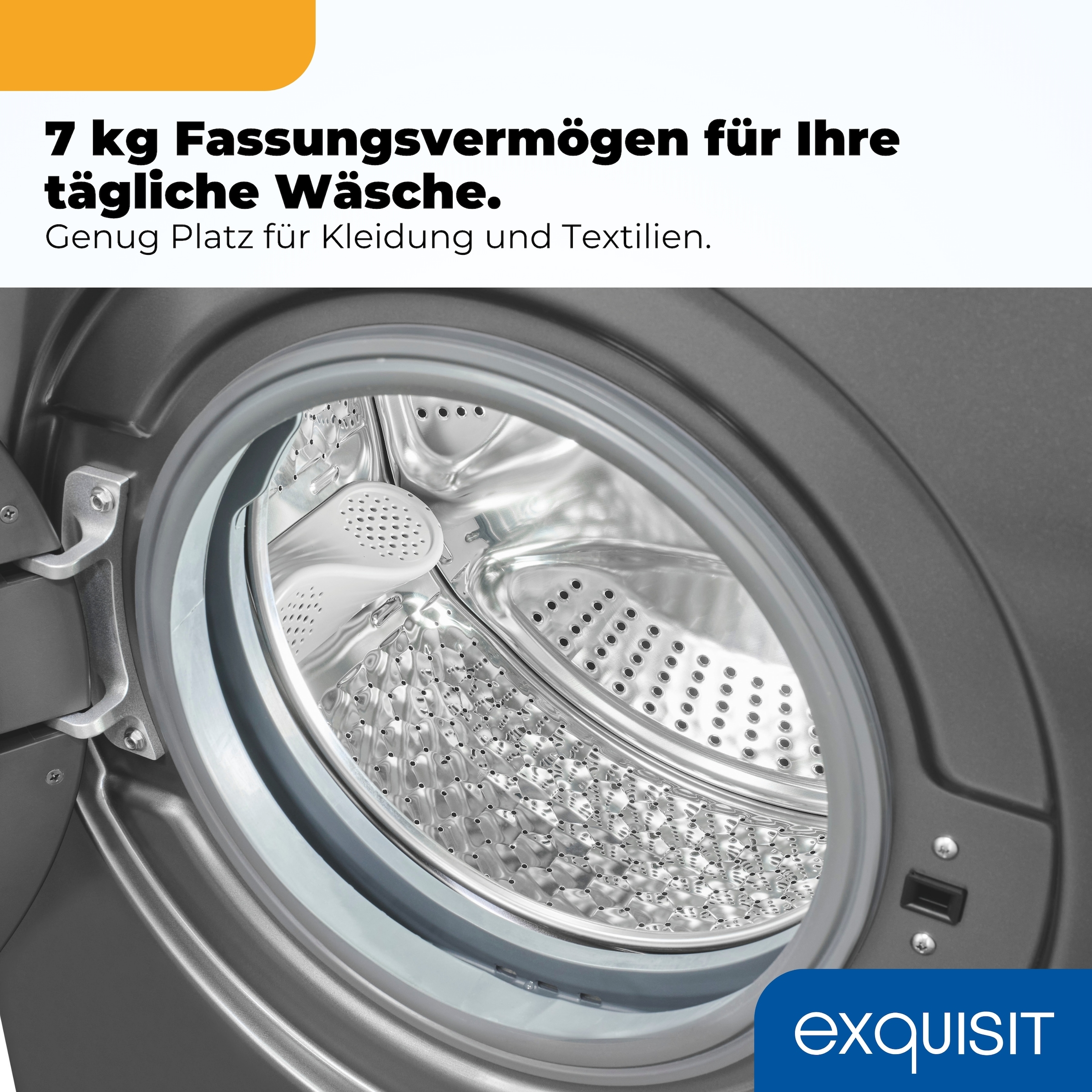 exquisit Waschmaschine »WA7014-021A inoxlook-az« 7 kg Kurzprogramm-frische Wäsche nach 15 Minuten,AquaStop-Vollwasserschutz
