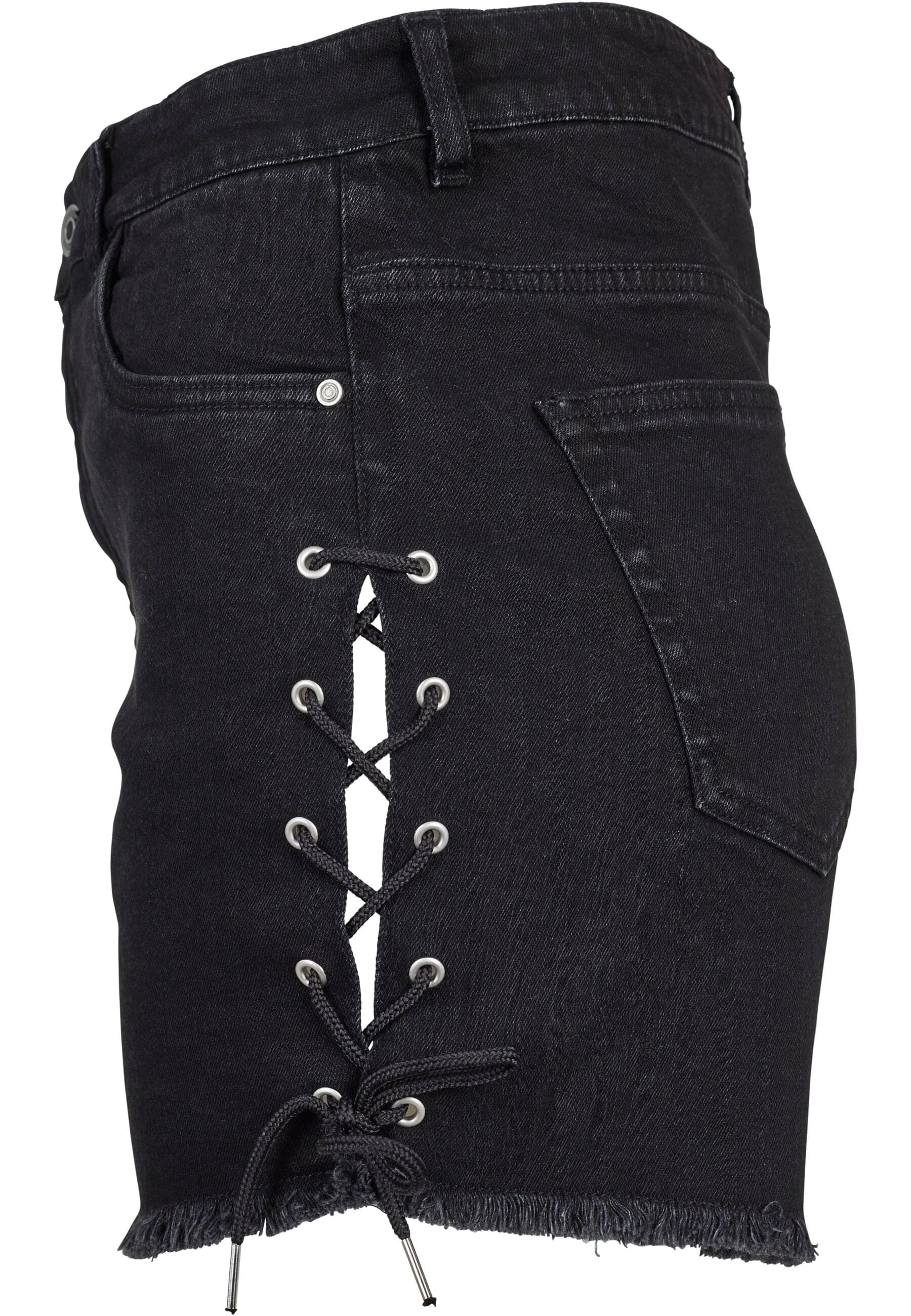 URBAN CLASSICS Stoffhose »Urban Classics Damen Ladies Highwaist Denim Lace Up Shorts«, (1 tlg.)