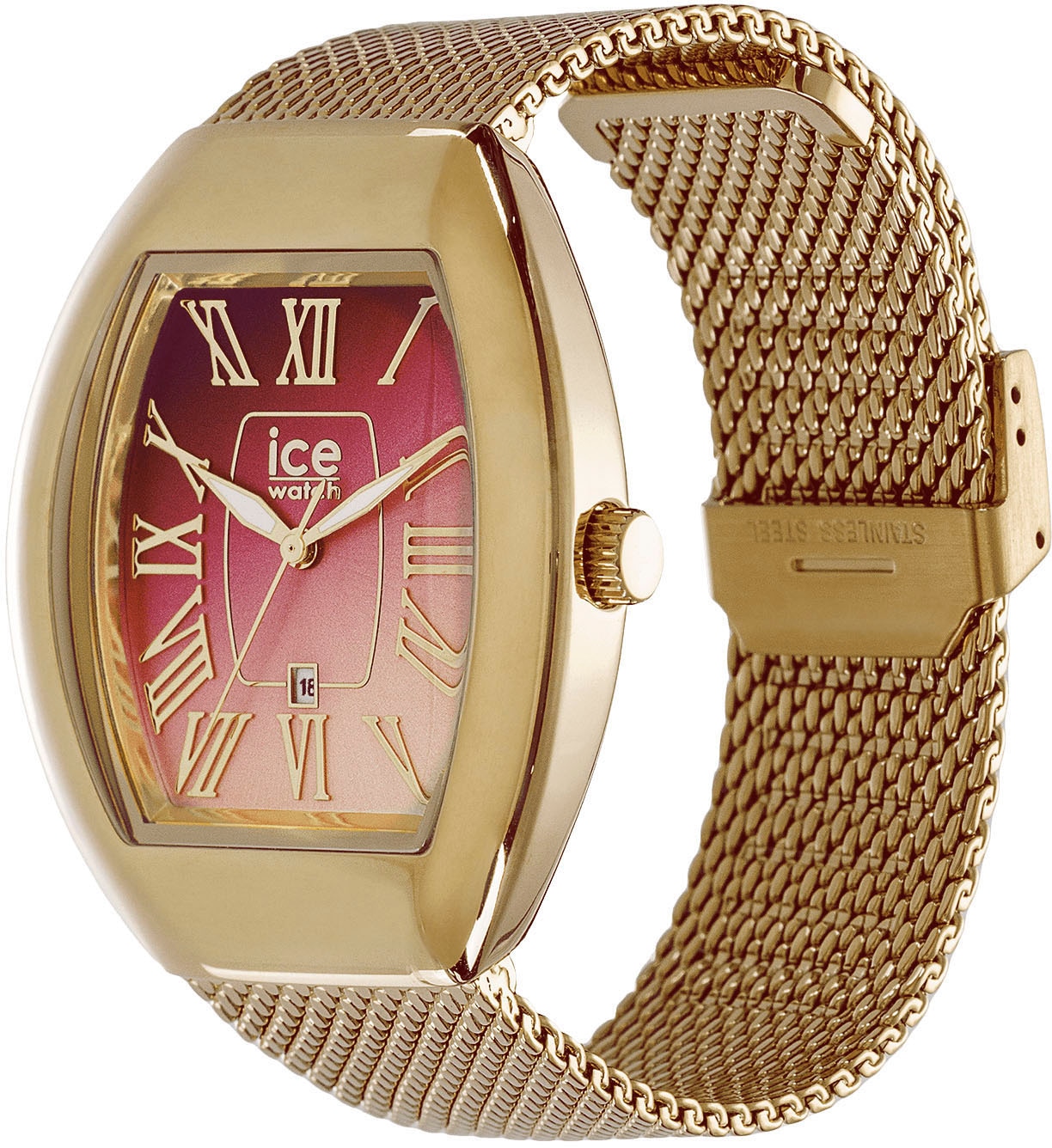 ice-watch Quarzuhr »ICE boliday - Dome - Metal mesh - Small - 3H + Date«, Armbanduhr, Damenuhr, Edelstahlarmband, Datum, analog