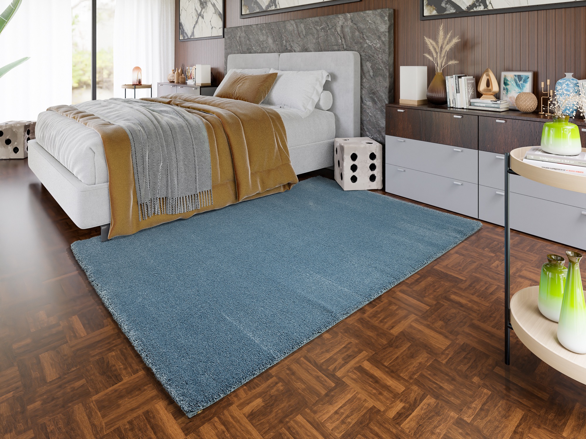 Teppich OCI DIE TEPPICHMARKE "NEW VILLA MELANGE, auch als Läufer und in rund", blau, B:80cm H:20mm L:150cm, Polypropylen, Teppiche, Teppich, dichter Shaggy, melierte uni Farben, robuster Hochflor, Wohnzimmer