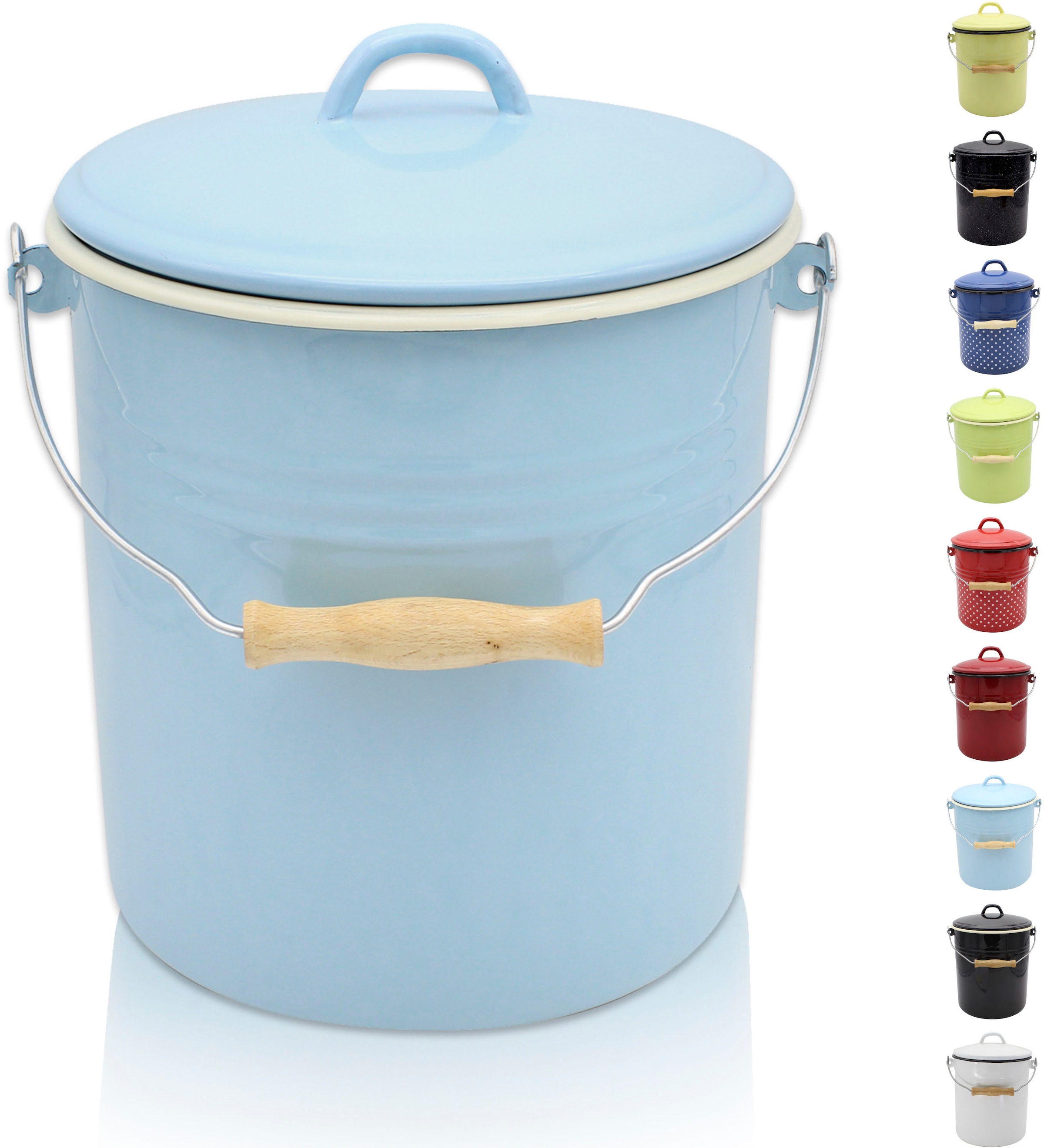 KRÜGER Mülleimer "Emaille Mülleimer mit Deckel Serie Rio", B/H/T: 27,5cm, 10 l, beige, Küche, Mülleimer, schnitt- / kratzfeste Oberfläche,