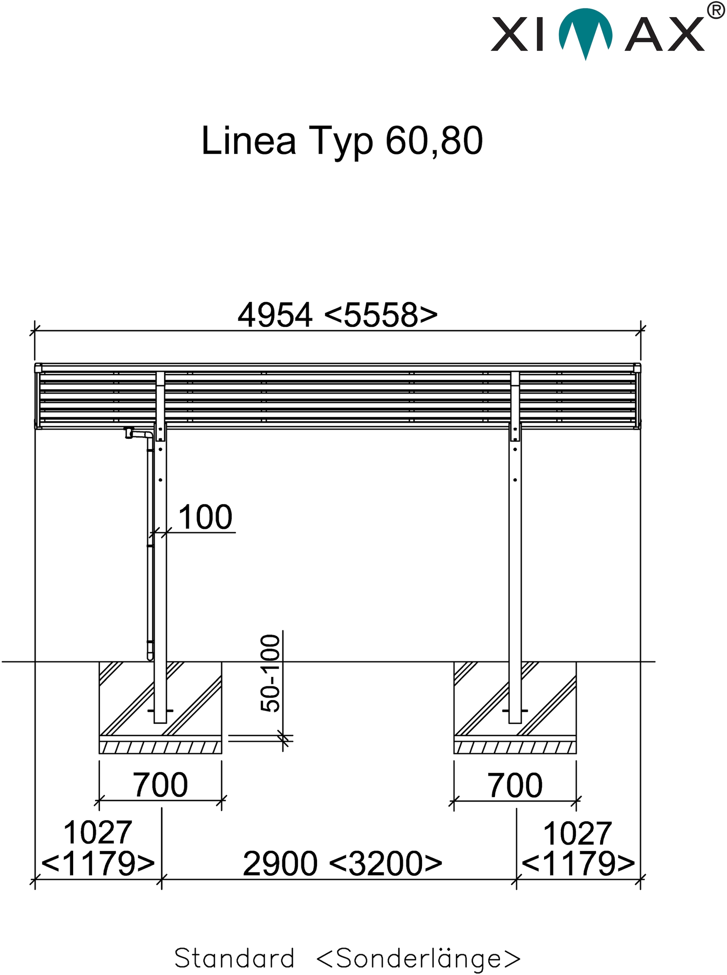 Ximax Einzelcarport »Linea Typ 80 Sonderlänge/Breite XS-bronze«, Aluminium,  227 cm, bronze, Aluminium bestellen | BAUR