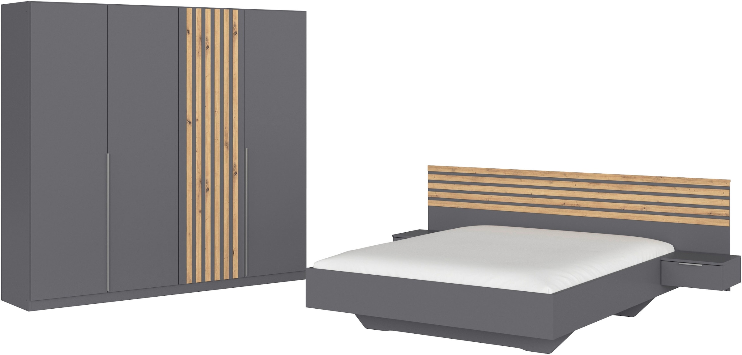 rauch "Komplettzimmer Komplett Set Schrank 226 cm Bett 160/180 cm LAMELLA" Set, 3 verschiedene Ausstattungen BASIC/CLASSIC/PREMIUM (inkl. SOFT-CLOSE), 4 tlg. tlg.