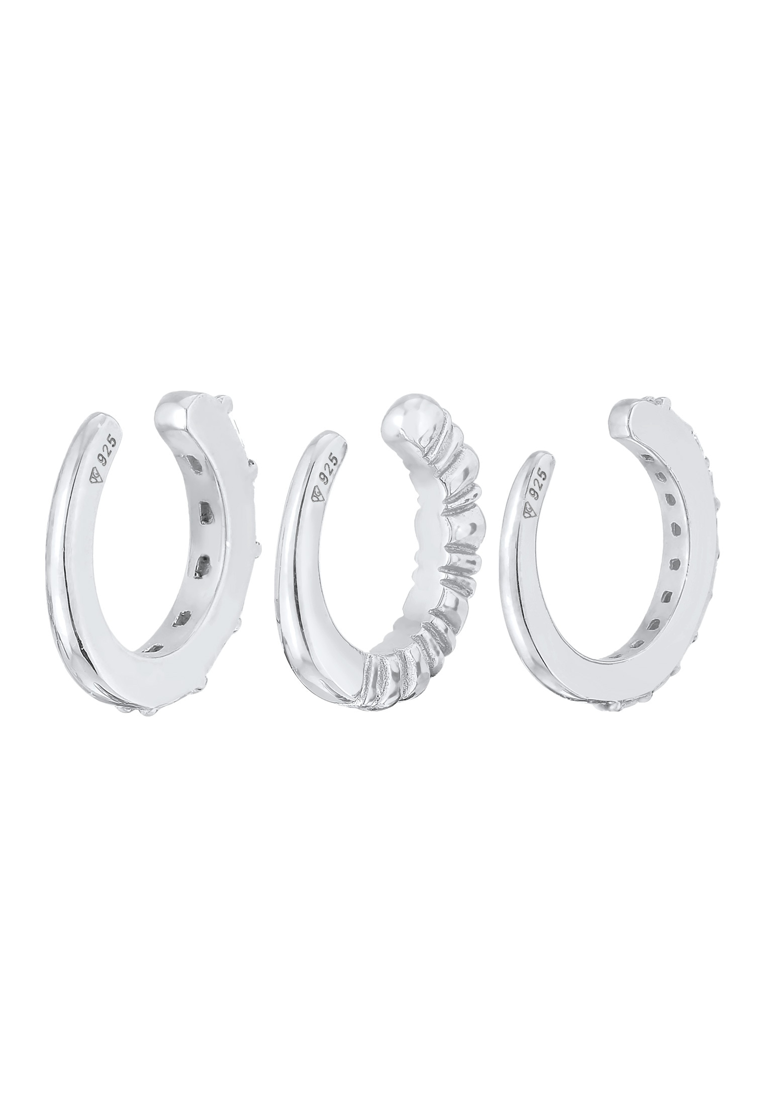 Elli Premium Paar Ohrklemmen »Ohrringe Earcuff Geo Zirkonia Riffel 3er Set 925 Silber«