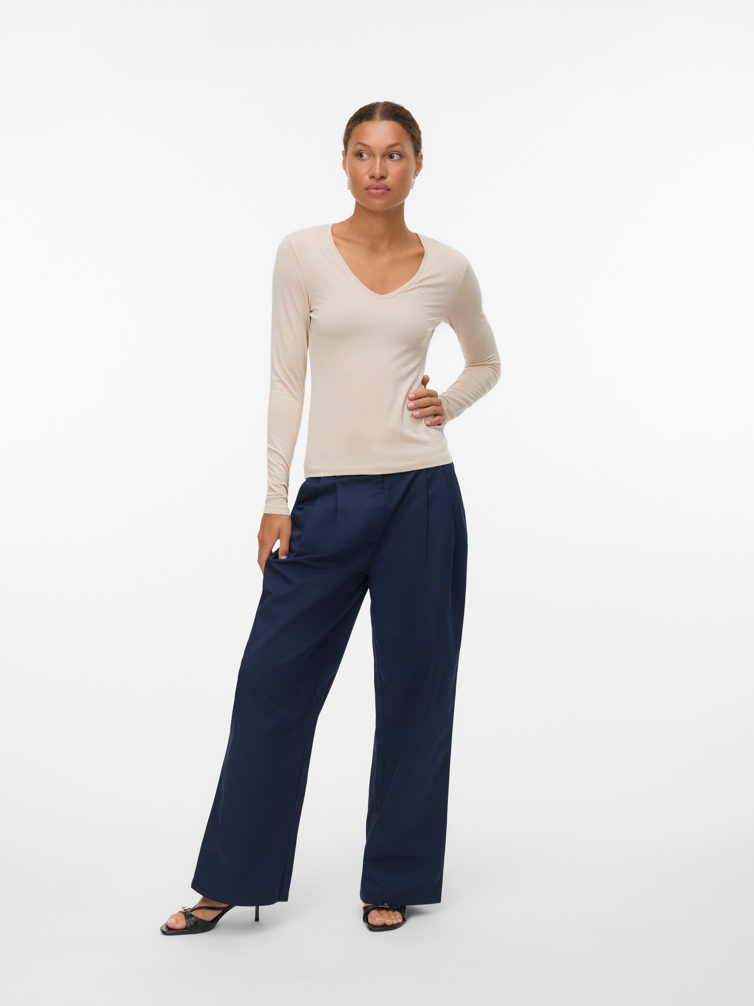 Thumbnail - Vero Moda Langarmshirt "VMLAVA GLITTER LS V-NECK TOP STRIPE NOOS"