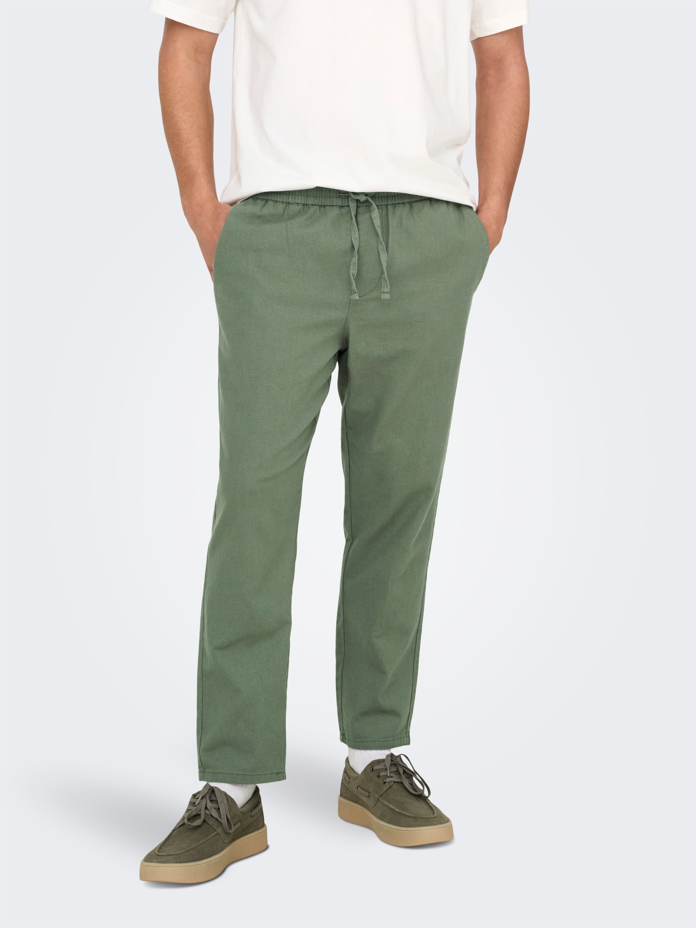 ONLY & SONS Schlupfhose "ONSLINUS CROP 0007 COT LIN PNT NOOS" Baumwolle mit Leinen, Gummizug und Kordel