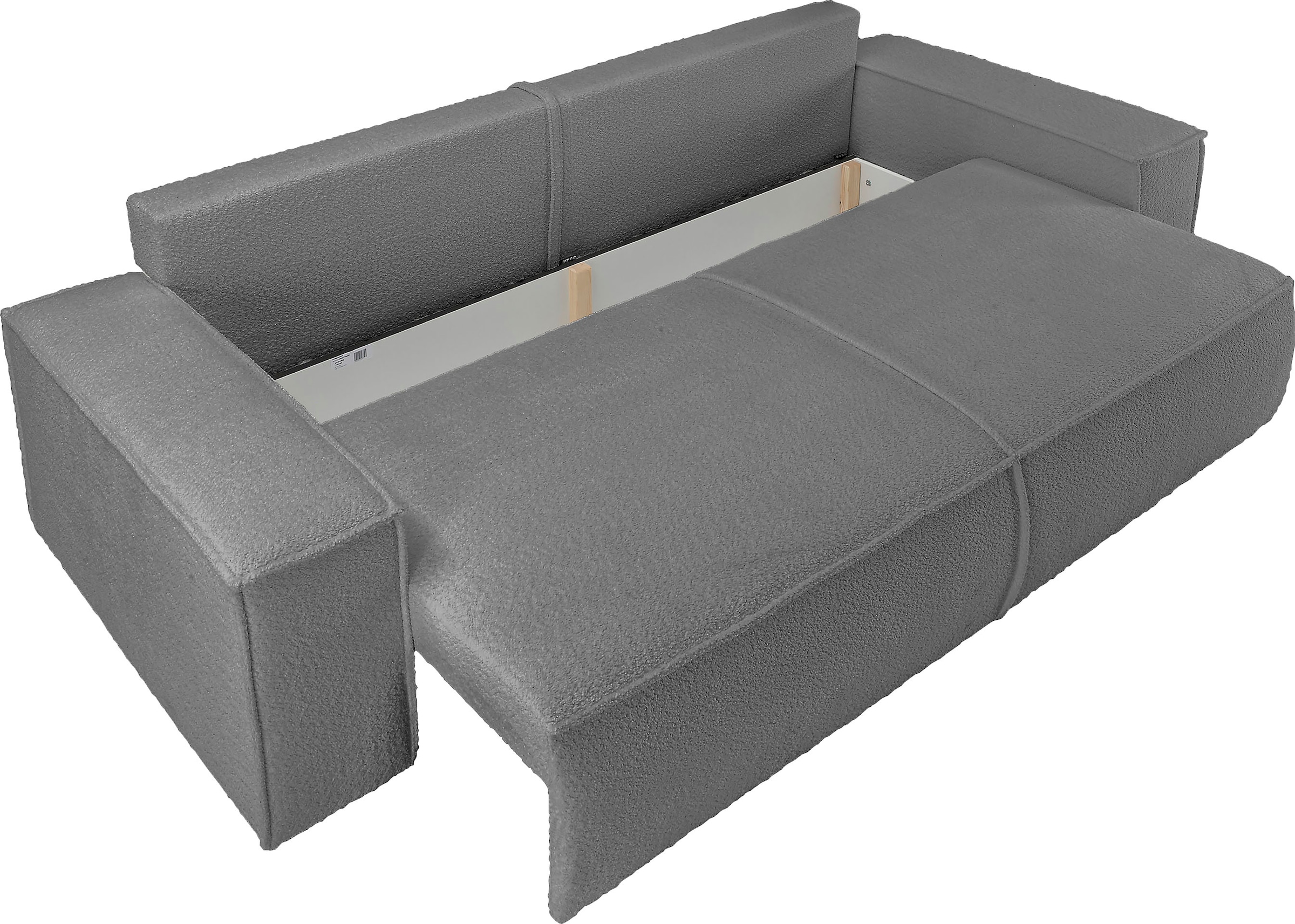 andas 3-Sitzer »FINNLEY Schlafsofa 257 cm, Schlaffunktion mit Bettkasten (200/136cm),«, in Aqua Clean-Bouclé u. Struktur fein