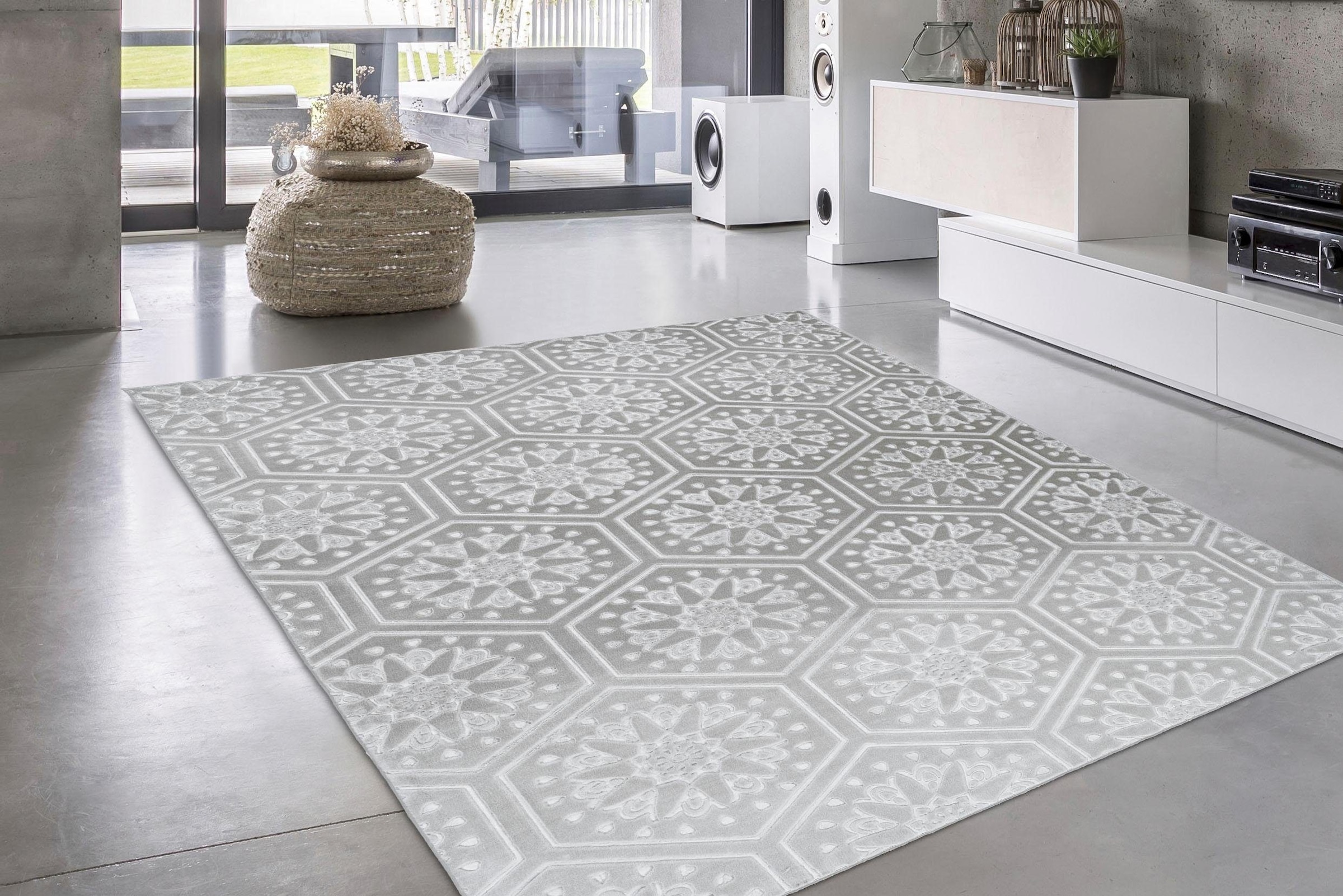 my home Teppich Rechnung Muster, Teppiche »Stina«, mit auf rechteckig, BAUR Hoch-Tief-Effekt, 